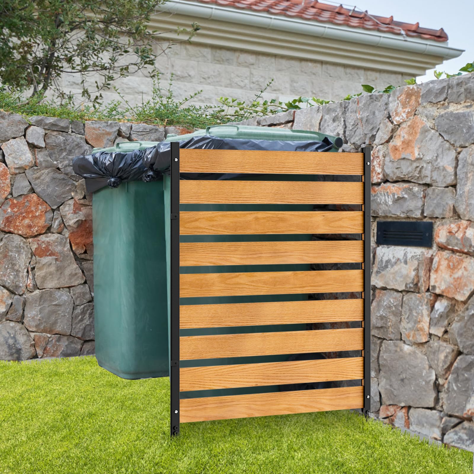 Outdoor Wood Privacy Screen with Metal Stakes - 38