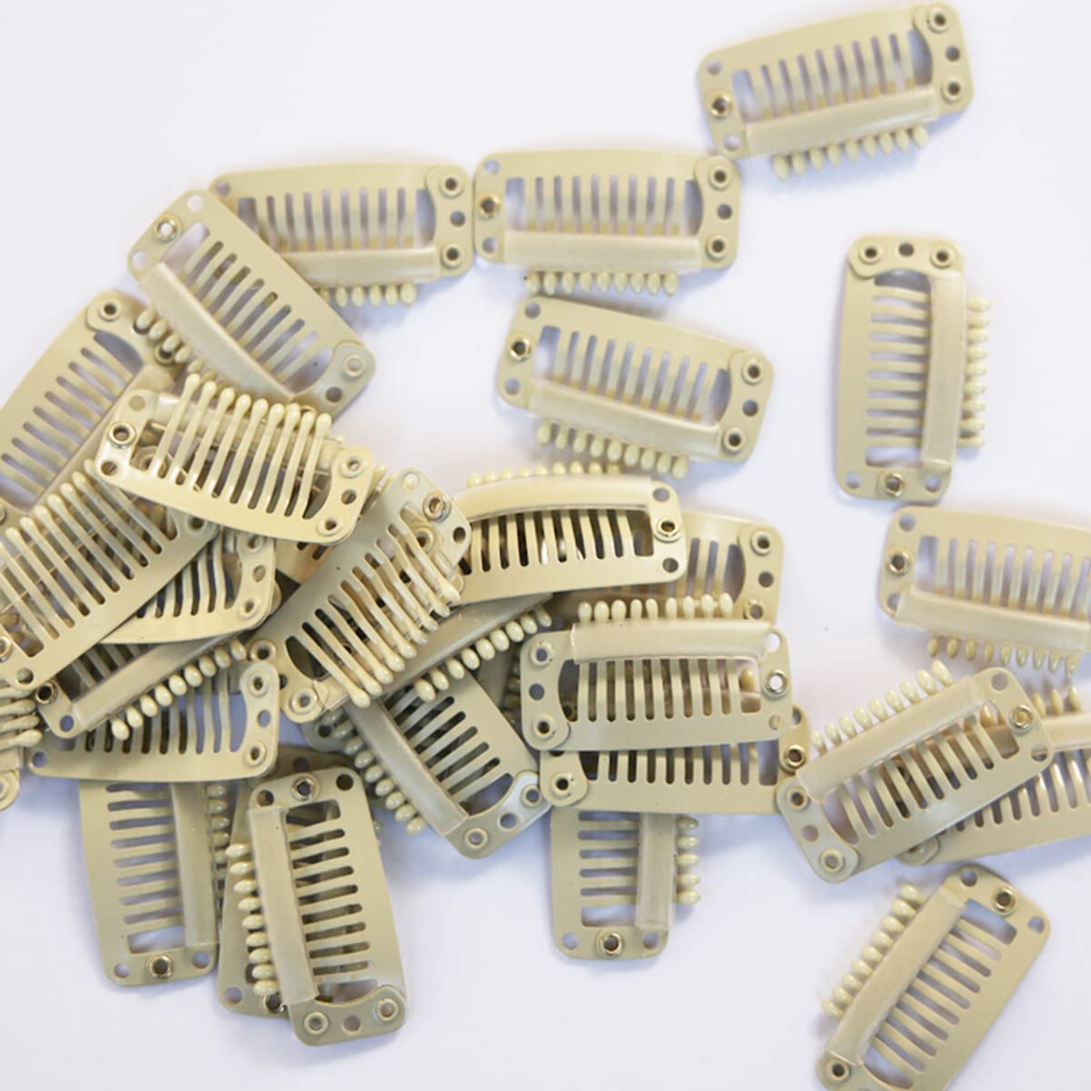 20 Pcs Black Hair Extension Clips with 9 Teeth Snap Comb - Secure Wig Clips for Natural Hair Extensions & Wigs - Perfect for Daily Styling, Cosplay, and Salon Use (Beige)