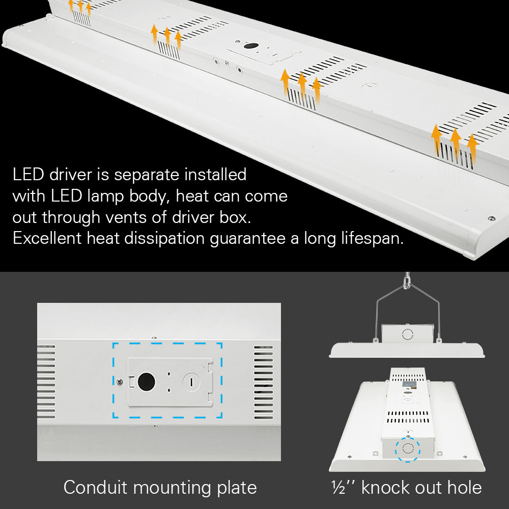 Konlite 300W 4FT Linear LED High Bay Light - 42000 Lumens, 5000K Daylight White, 120-277V, 1000W Equivalent - Perfect for Warehouses, Factories, and Commercial Spaces