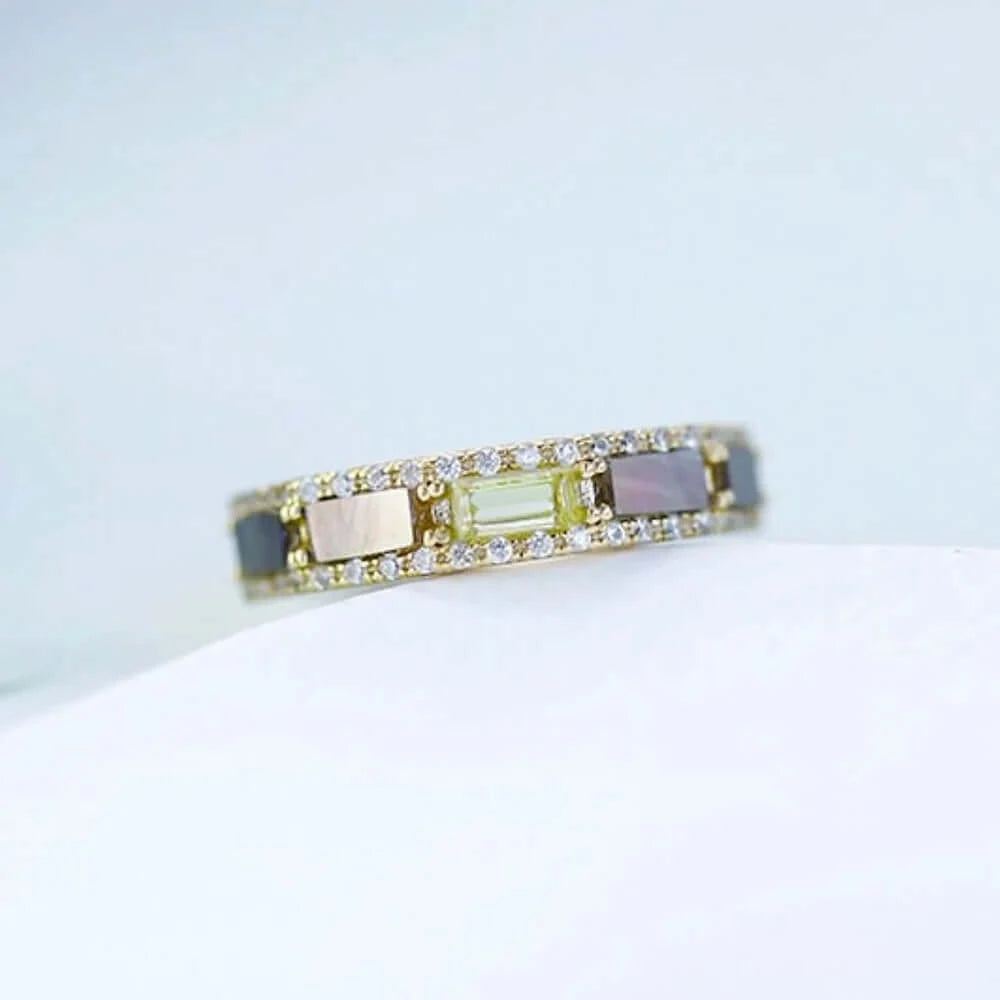 14K Gold Natural Peridot Eternity Band Ring for Women - Dainty Stackable Wedding Anniversary Gift, Birthday Present, Mother's Day Jewelry | Perfect for Everyday Wear, Date Nights & Special Occasions