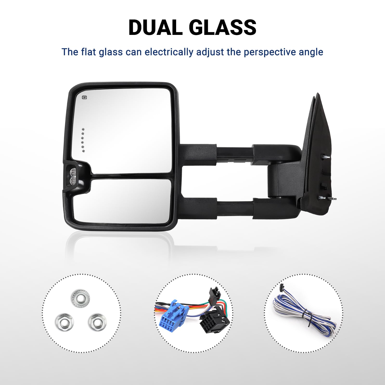 Switchback Towing Mirrors for 2003-2007 Chevy Silverado & GMC Sierra - Power Adjustable Heated Glass with Running Lights, Turn Signals & Backup Lamps (Black) | Enhanced Visibility for Towing & Night Driving