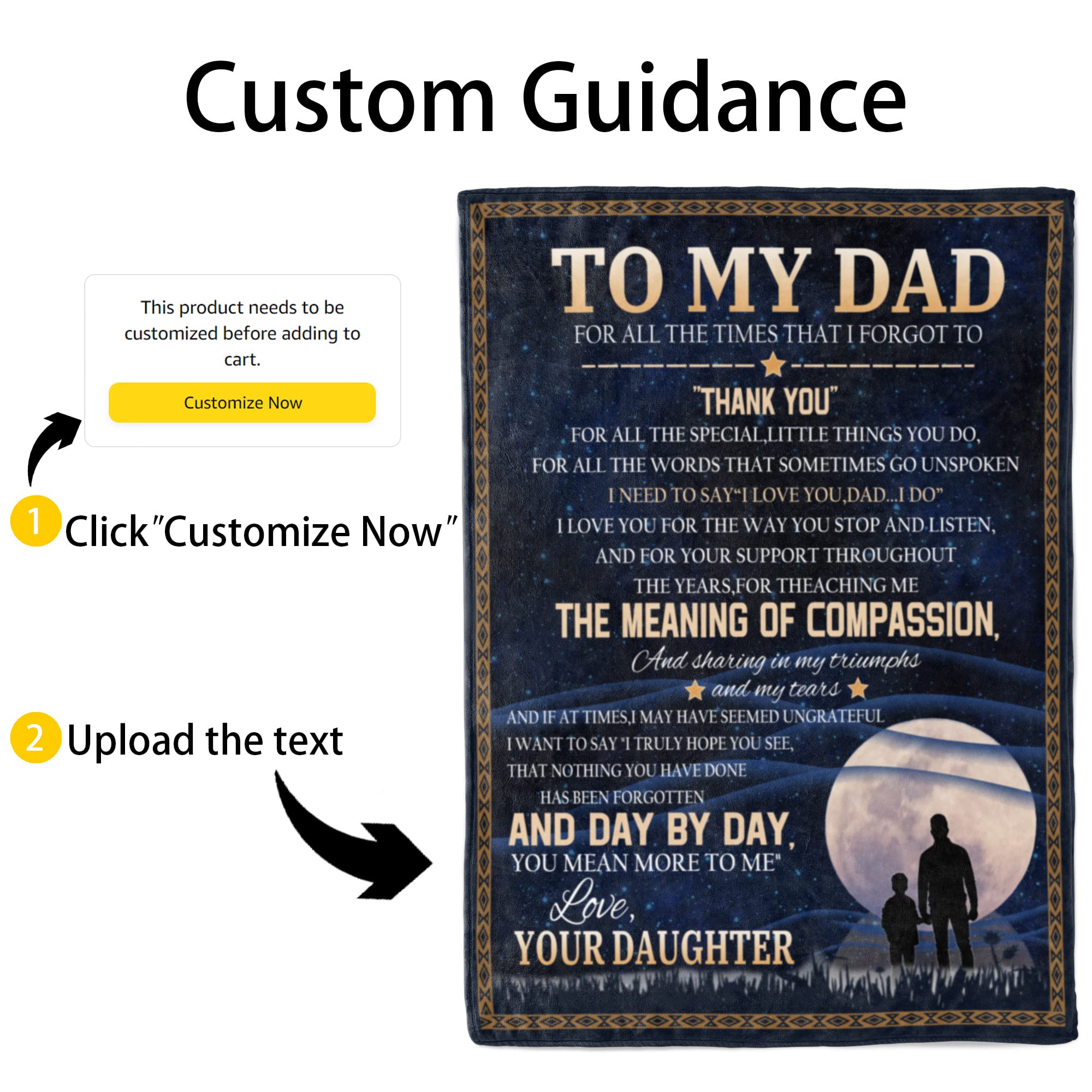 Personalized Flannel Fleece Throw Blanket for Dad - 50