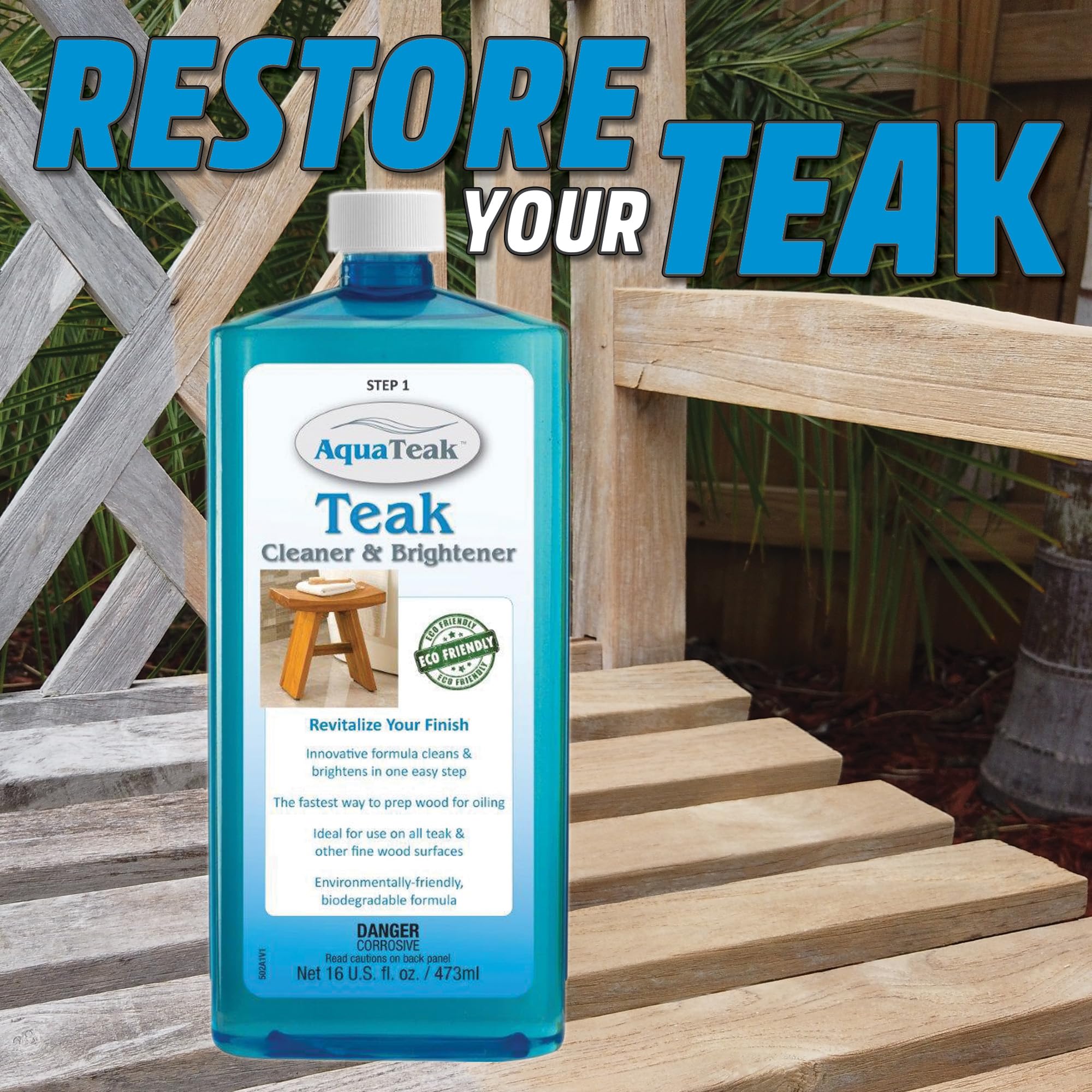 AquaTeak Premium Teak Wood Cleaner & Brightener - Restores & Protects Outdoor Furniture, Decks, and Boats - Ideal for Patio, Garden, and Marine Use