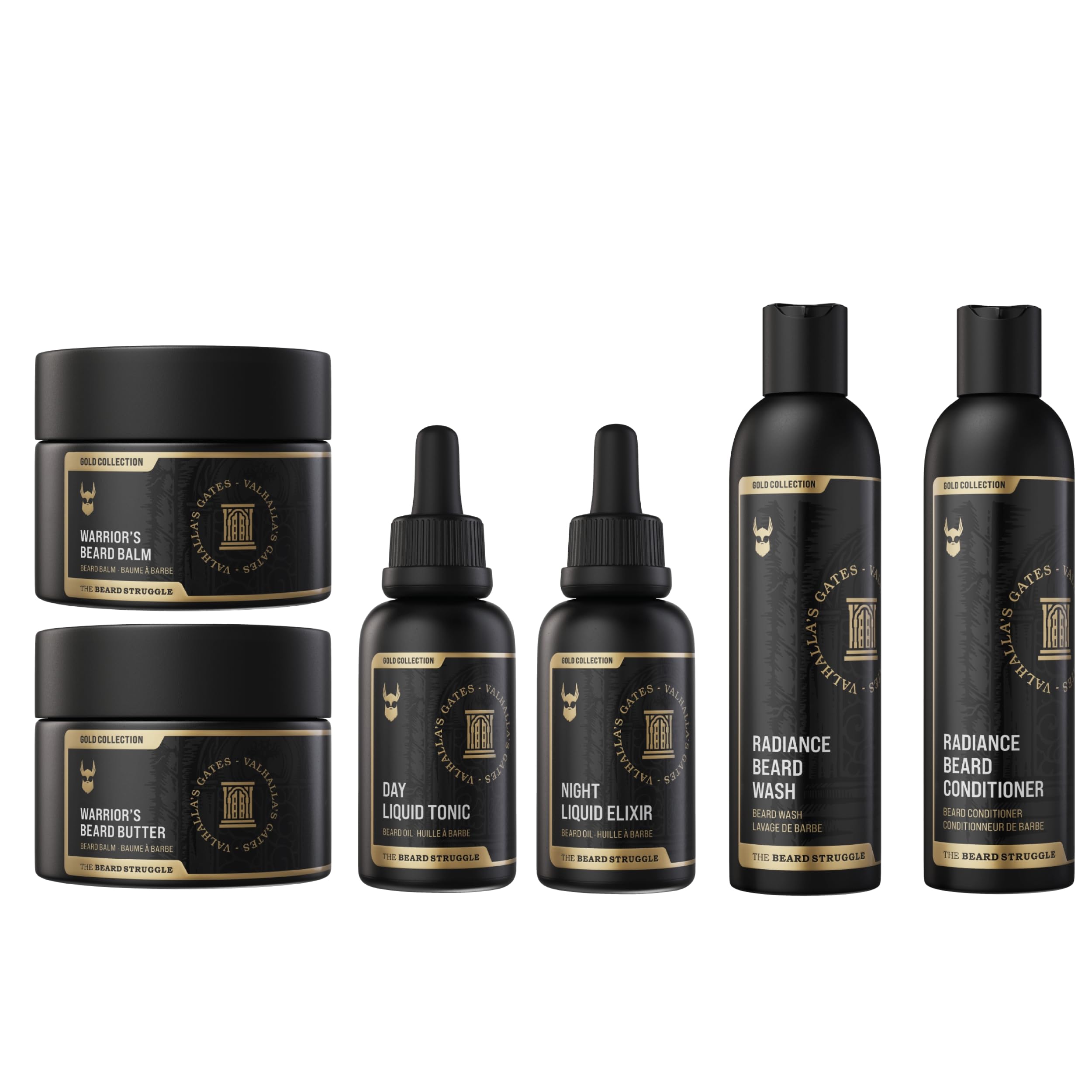 The Beard Struggle Greenlander Bundle - Premium Beard Care Kit with Beard Butter, Balm, Night Oil, Day Oil, Wash & Conditioner - Gold Collection - Valhalla's Gates - Grooming & Styling for Men