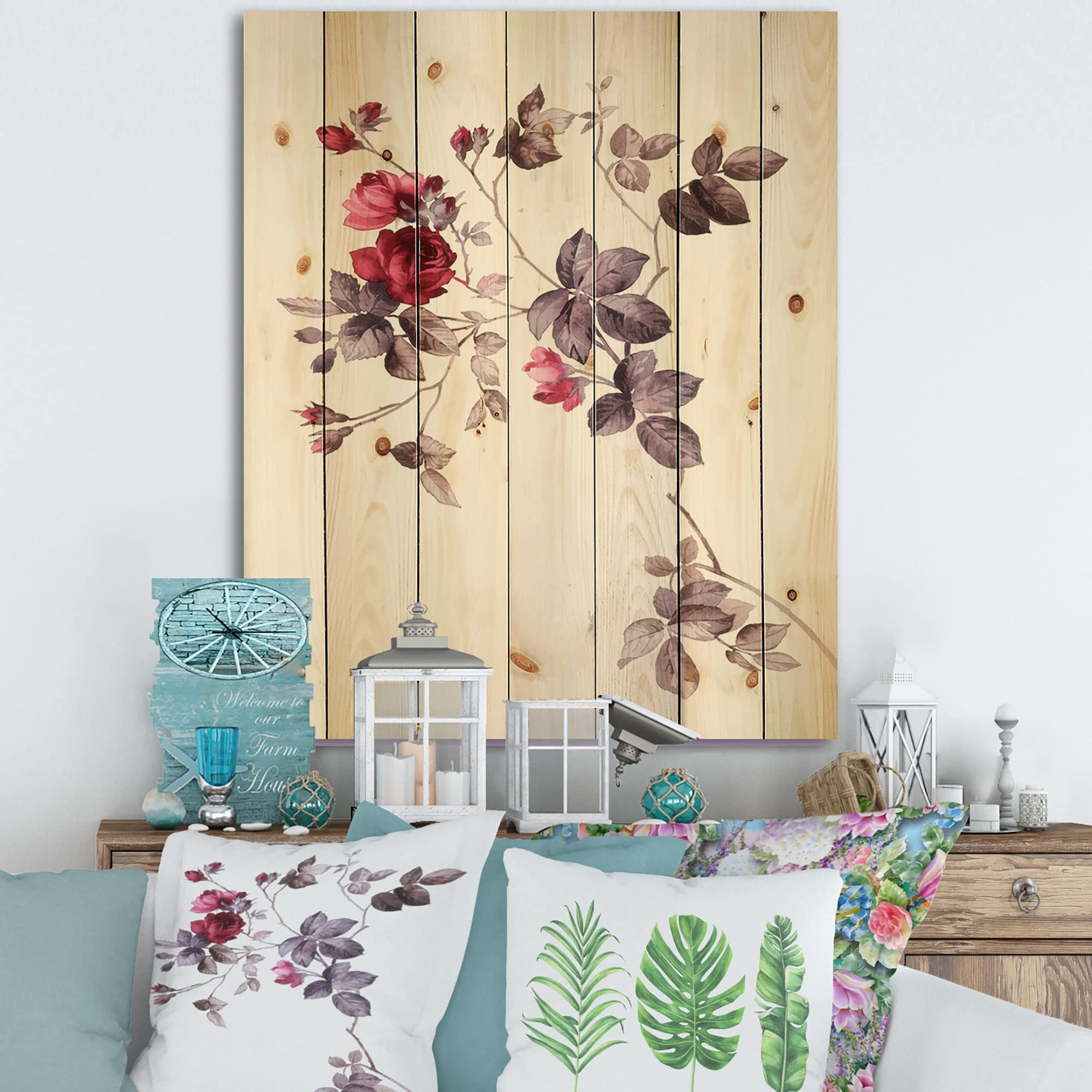 DesignQ Purple Wildflowers II Traditional Wood Wall Art - Large Floral Pine Wood Wall Decor Panel for Living Room, Bedroom & Office - Handcrafted Nature-Inspired Home Décor