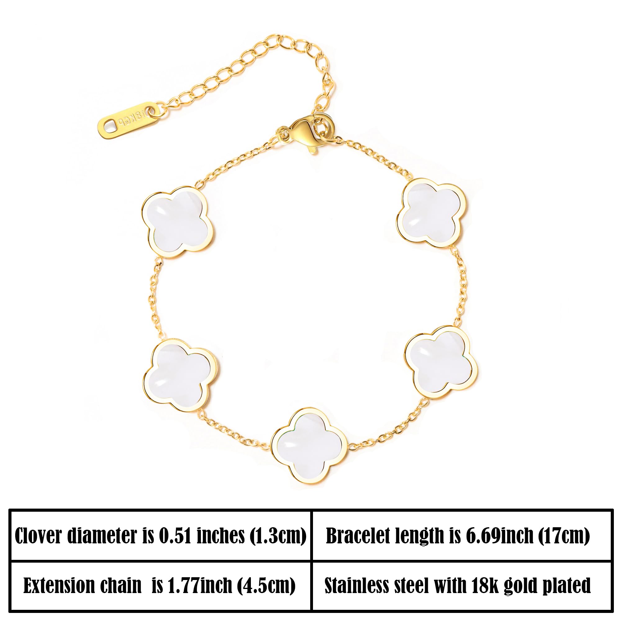 Stylish 18K Gold Plated Four Leaf Clover Adjustable Link Bracelet for Women - Lucky Charm Jewelry Gift for Mother's Day, Birthday & Everyday Wear