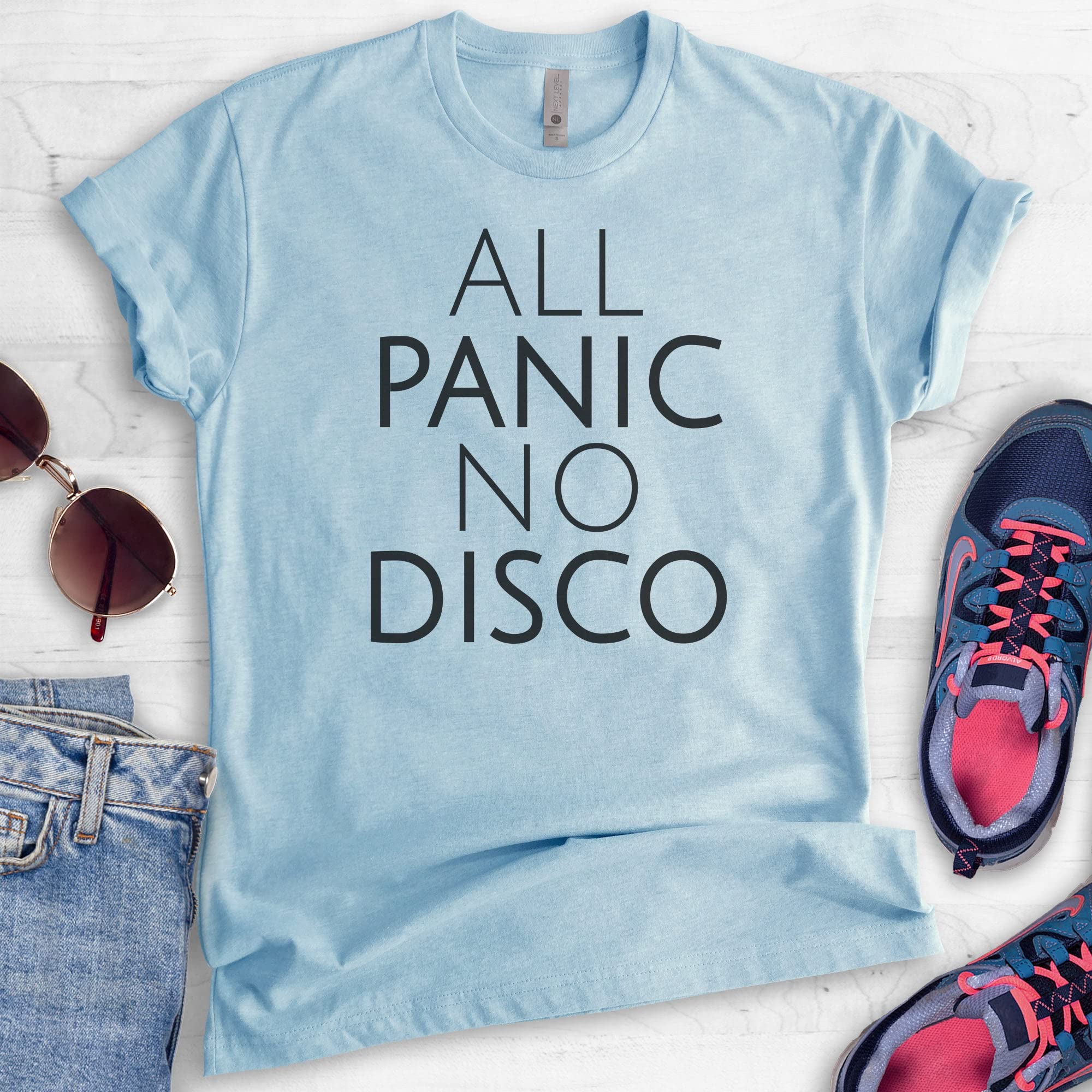 All Panic No Disco Shirt - Unisex Anxiety Relief T-Shirt for Women & Men - Funny Nervous Introvert Tee for Social Events, Parties & Mental Health Awareness