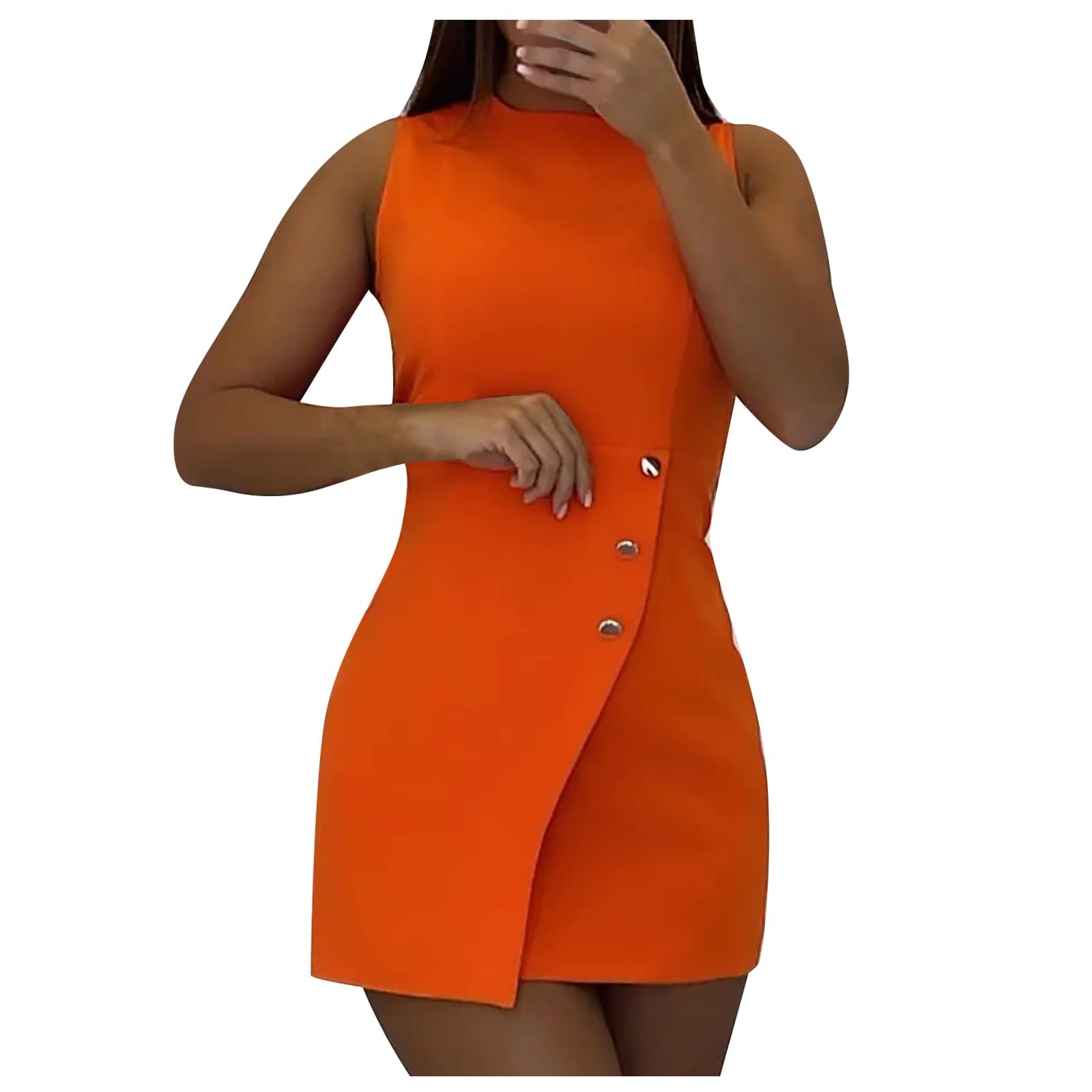 Sexy Women's Button Front Sleeveless Dress - Crewneck Pullover Summer Casual Dress 2022 | Perfect for Beach Vacations, Date Nights & Summer Parties