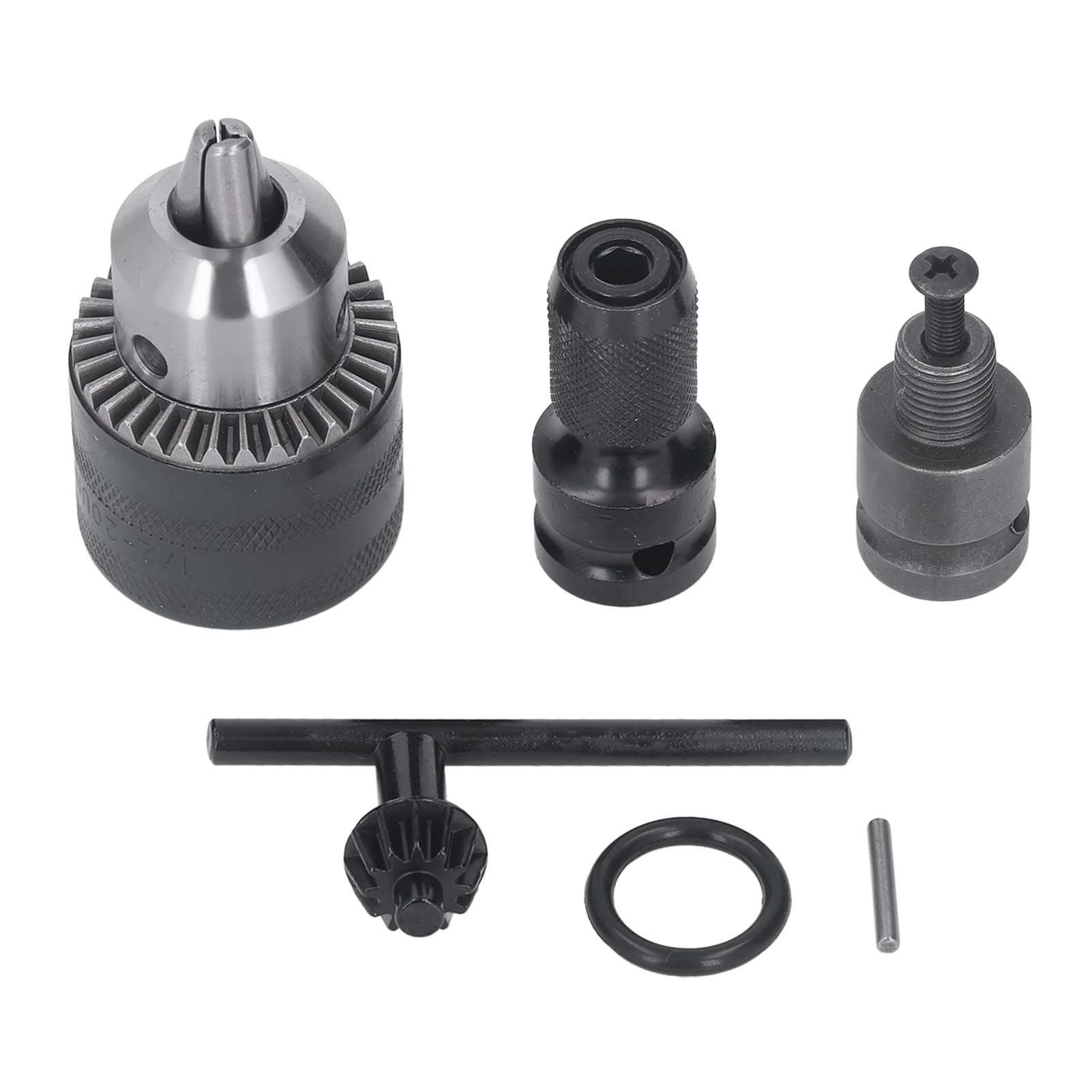 Oumefar 3 Jaw Drill Chuck 1/16-1/2 Inch with Key for Impact Driver, Pneumatic Screwdriver, Mill & Lathe | Heavy Duty Metal Drilling | Workshop, Construction, DIY Projects