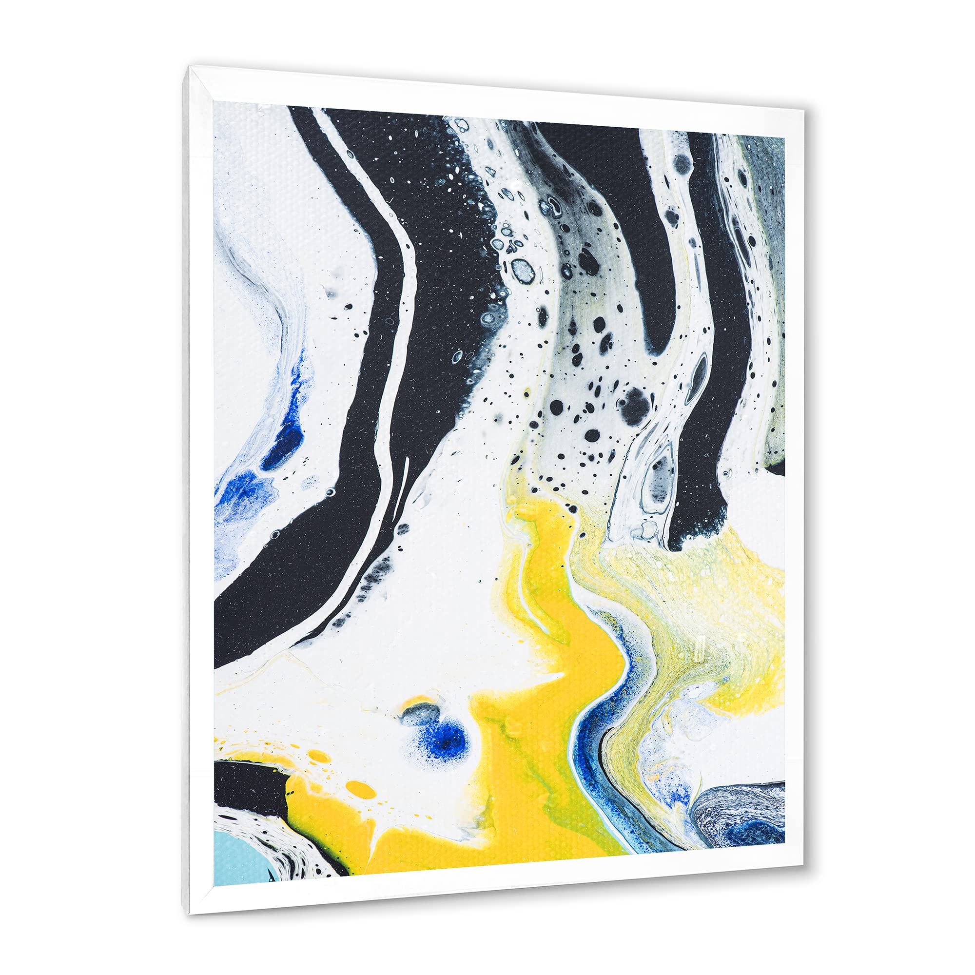 DesignQ Abstract Marble Composition in Yellow and Blue IV - Modern Framed Wall Art for Living Room, Bedroom & Office Decor