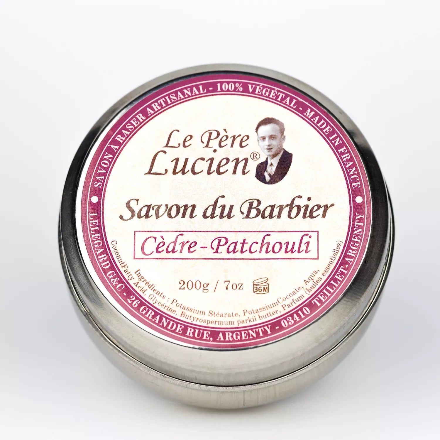 Le Père Lucien Cedar Patchouli Shaving Soap for Men - Natural Artisan Shaving Cream with Cedarwood & Patchouli Essential Oils - Perfect for Wet Shaving & Beard Care Routine