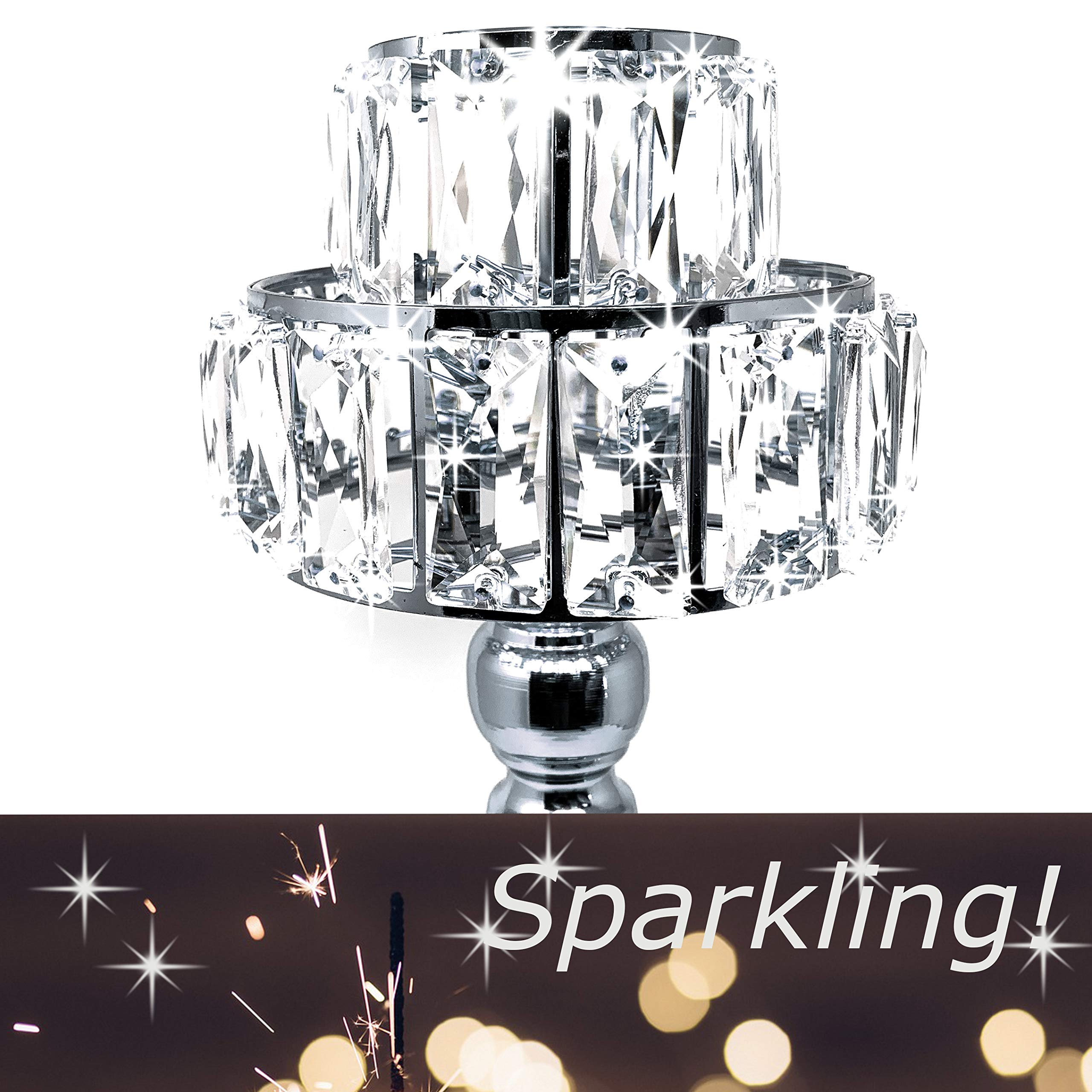 Allgala 19-Inch Elegant Lamp-Style Tealight Candle Holder with Crystal Blocks - Silver Chrome Finish (HD89012) - Perfect for Wedding Centerpieces, Romantic Dinners & Home Decor