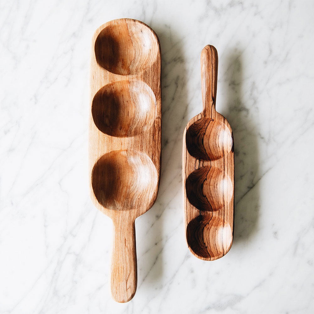 Premium Wild Olive Wood Triple Well Serving Tray - Handcrafted Rustic Charcuterie Board for Cheese, Fruit & Appetizers - Perfect for Entertaining, Parties & Home Decor
