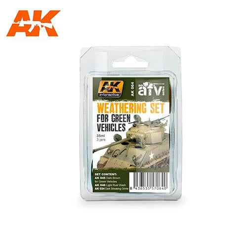 AK Interactive AK064 Weathering Green Vehicles Set - Enamel Paint for Model Kits & Miniatures - Perfect for Military, Tank, and Car Model Weathering Effects