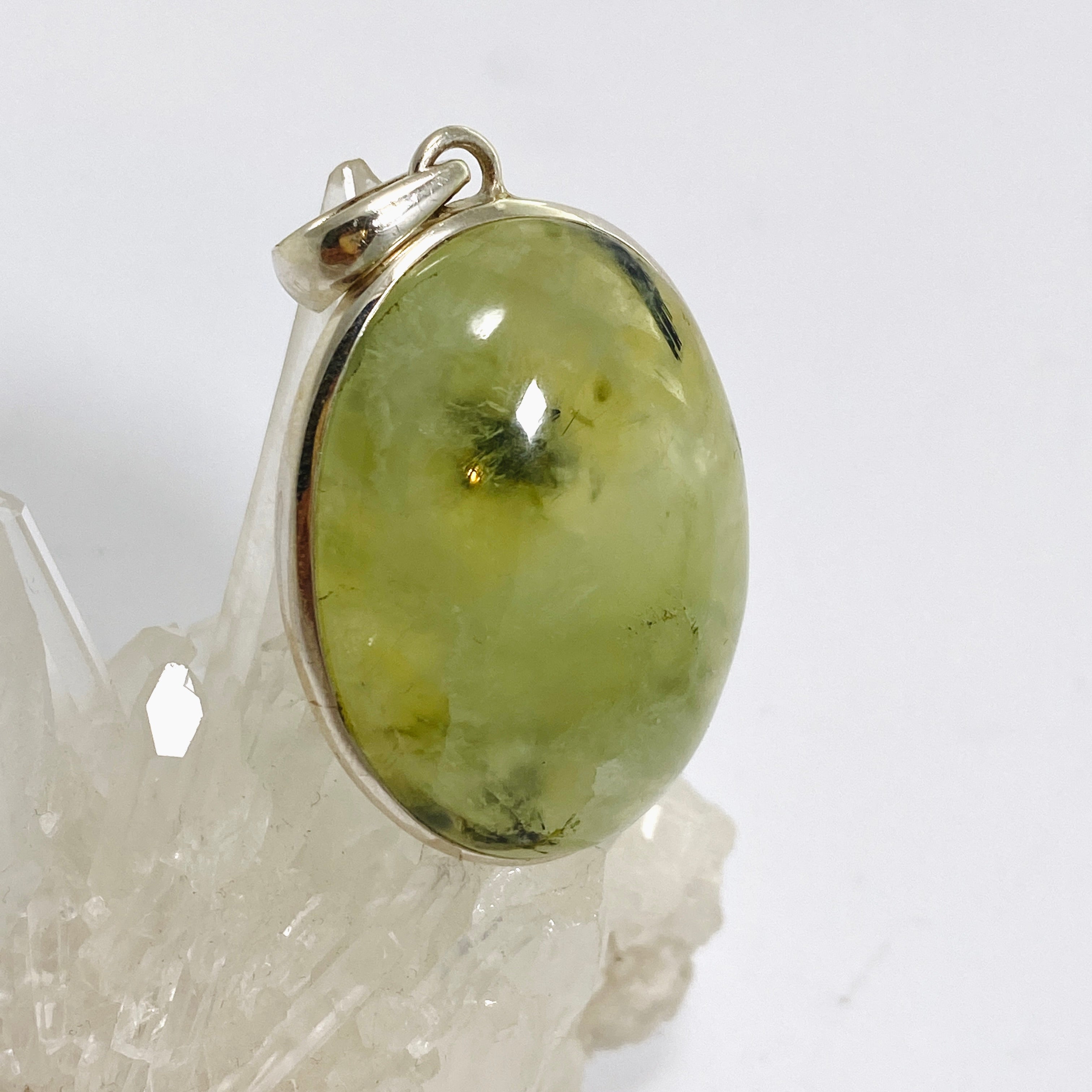 Natural Prehnite and Epidote Oval Cabochon Pendant - Handmade Gemstone Jewelry PPGJ1016 for Healing, Meditation & Spiritual Gifts
