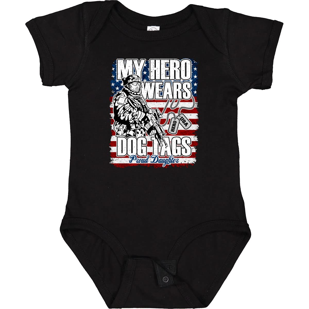 Inktastic Military Proud Daughter Hero Wears Dog Tags Girls Baby Bodysuit - Patriotic Infant Onesie for Army Family, Veteran Pride & Military Apparel Gifts - Perfect for Holidays, Family Photos & Support Our Troops Events