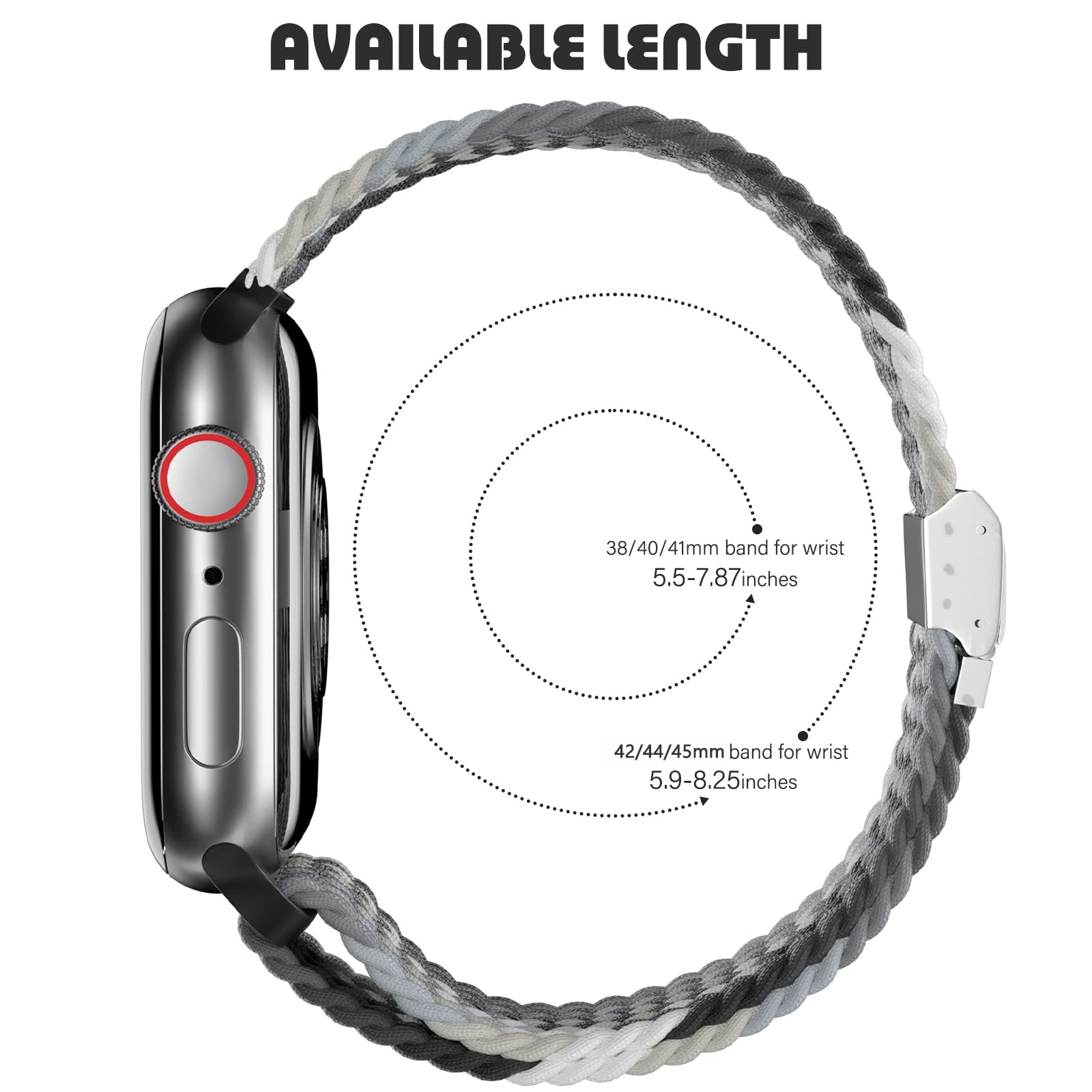 Braided Nylon Apple Watch Bands for Series 9/8/7/6/5/4/3/2/SE/Ultra/Ultra 2 - Adjustable, Breathable Replacement Strap for 38mm/40mm/41mm/42mm/44mm/45mm/49mm - Perfect for Workouts, Running & Everyday Wear
