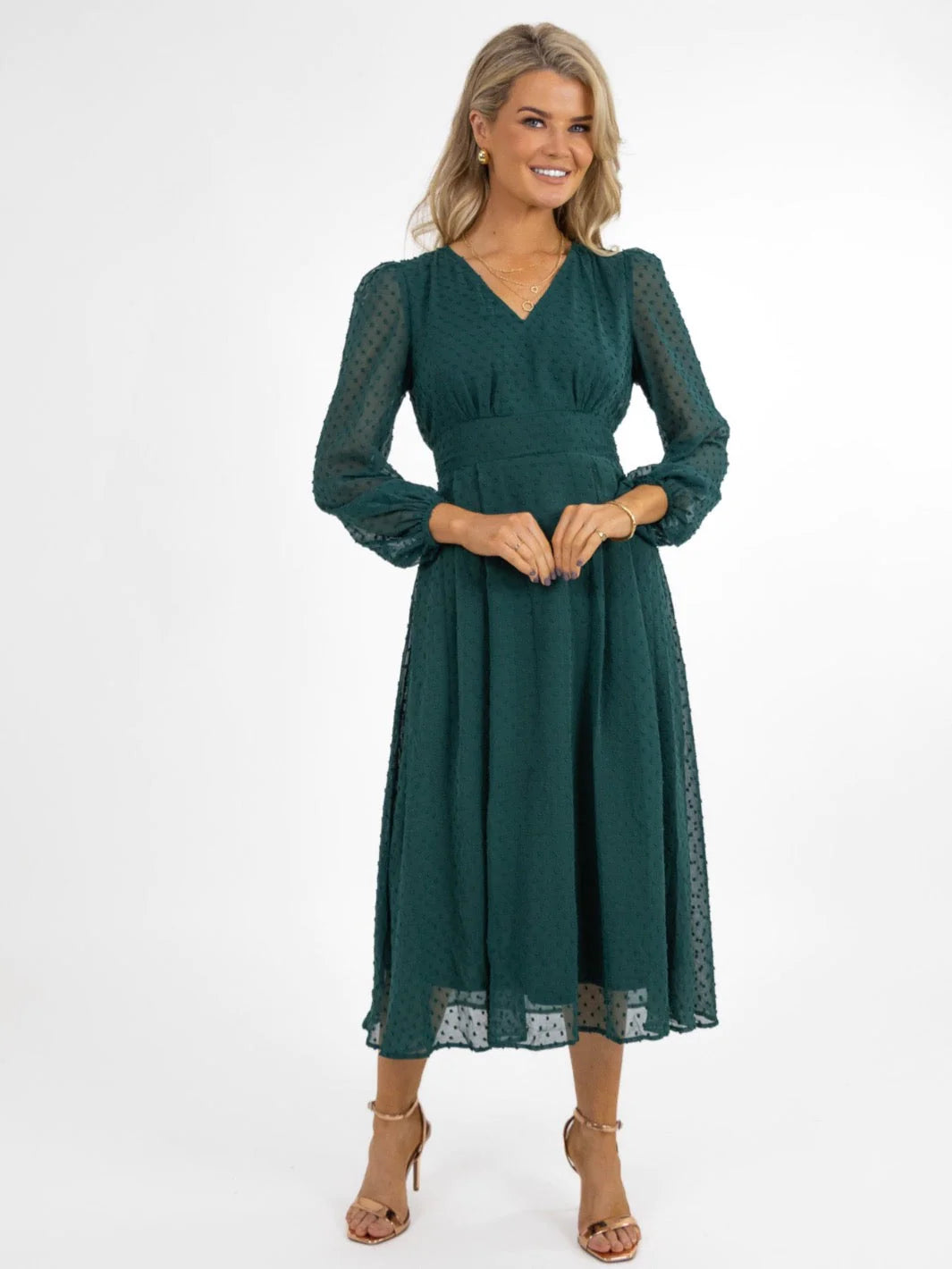 Elegant AUDREY MIDI DRESS in Green - Perfect for Casual Outings, Office Wear & Special Occasions