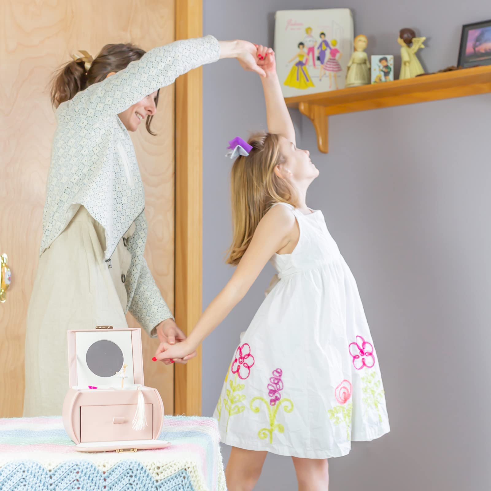 Vlando Pink Musical Jewelry Box for Girls with Drawer - Ballerina Music Box with Stickers, Birthday Gift for Girls, Kids Room Decor | Perfect for Jewelry Storage, Bedroom Decoration & Special Occasion Gifts