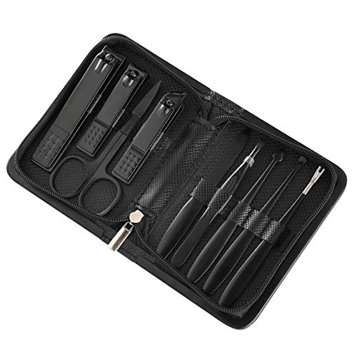 Premium 9-Piece Stainless Steel Manicure & Pedicure Set - Professional Nail Clippers, Trimmers & Nail Art Tools (Black) | Perfect for Home Salon, Travel & Gift Giving