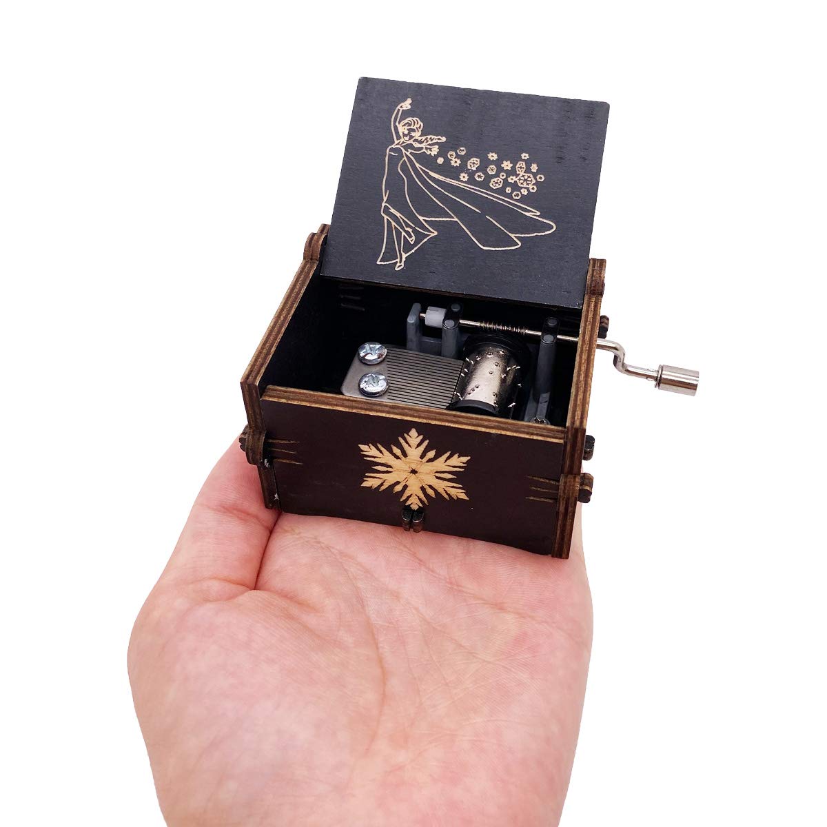 18-Note Hand Crank Musical Box - Carved Wooden Music Box Plays 
