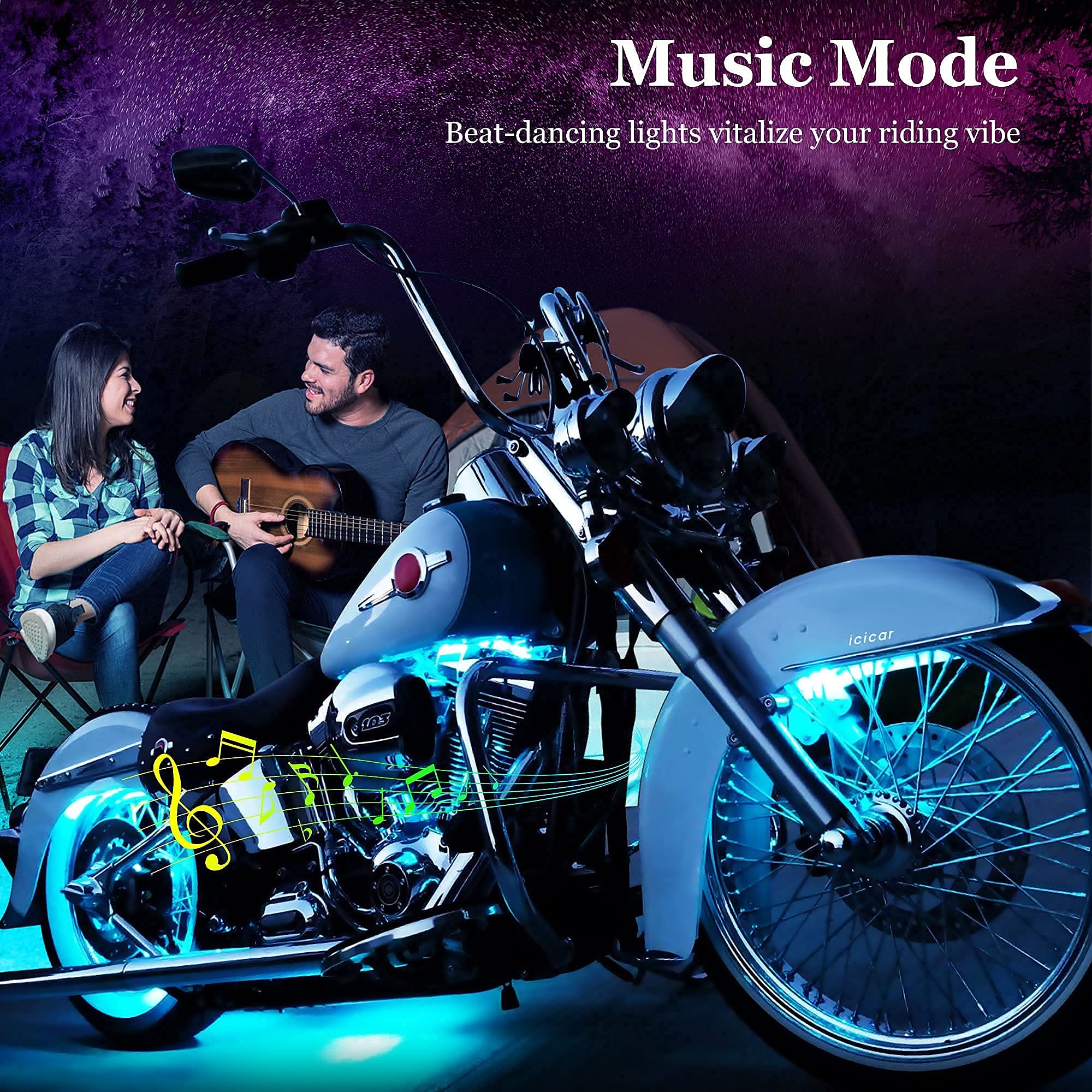 12PCS Motorcycle LED Underglow Kit - App Controlled, Music Sync, Brake Alert, Waterproof, Dual Remote for UTV/ATV/Golf Cart - Perfect for Night Rides, Off-Road Adventures & Custom Bike Shows