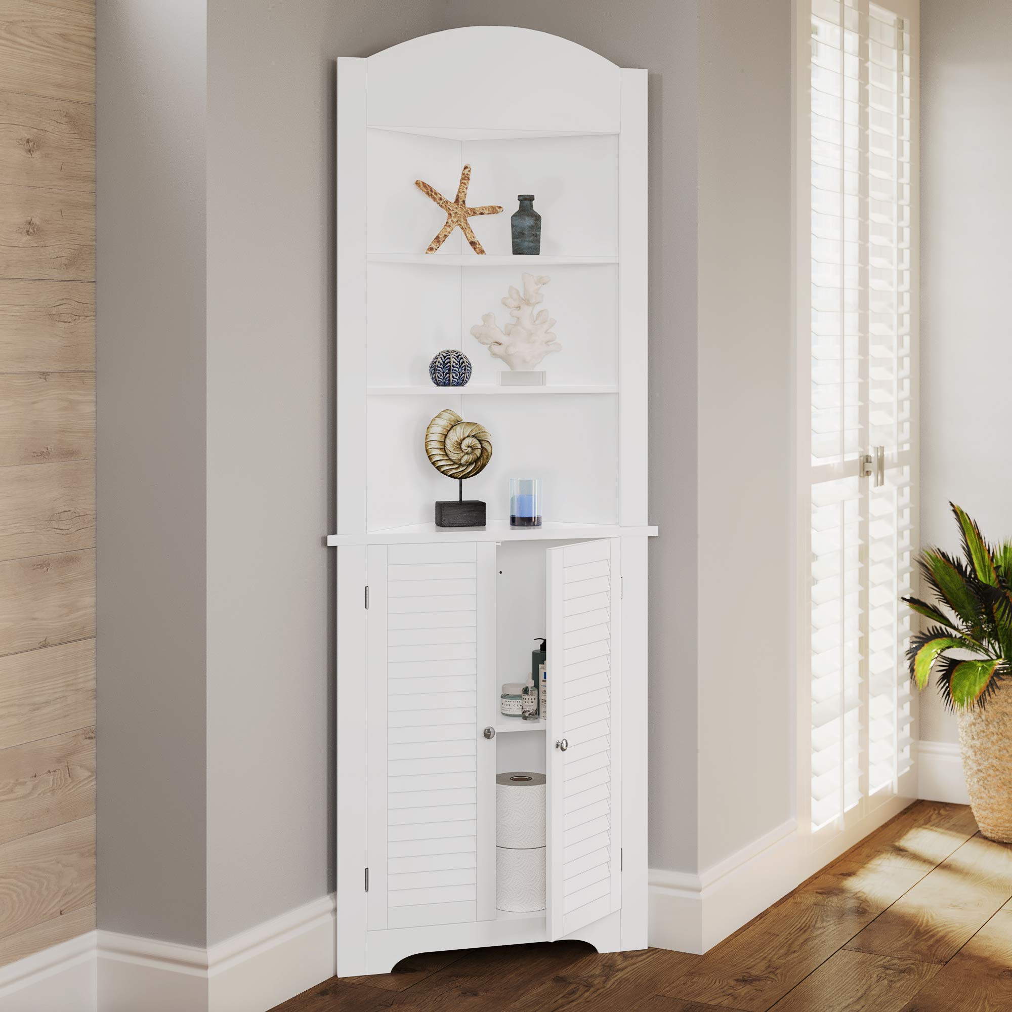 RiverRidge Ellsworth Collection White Tall Corner Cabinet - Storage Solution for Living Room, Bedroom & Home Office