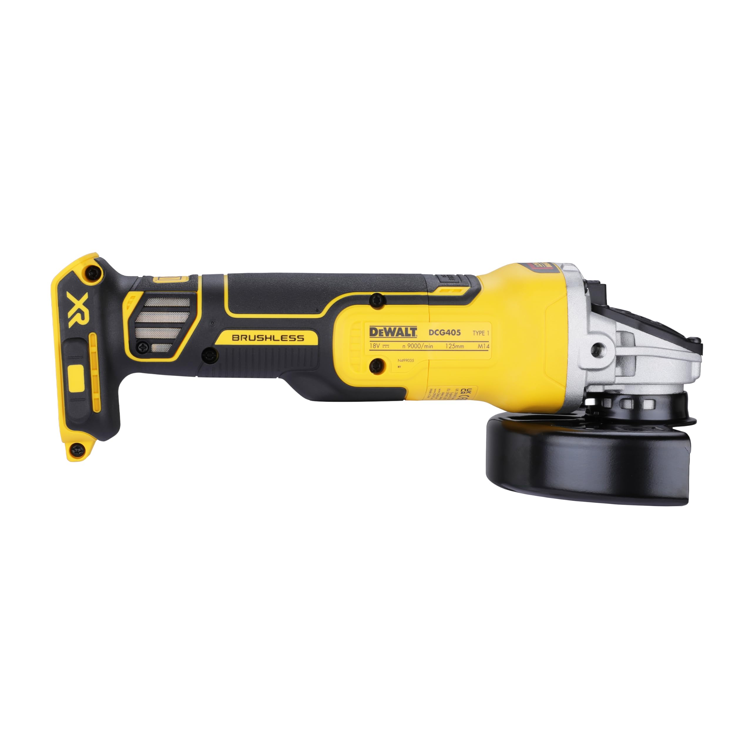 DEWALT DCG405N-XJ 18V Cordless Brushless Angle Grinder (Body Only) - 125mm Cutting & Grinding Disc - Perfect for Metalworking, Woodworking & DIY Projects