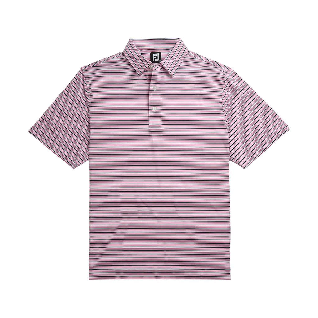FootJoy Lisle Multi Stripe Self Collar Pink Men's Golf Polo Shirt - Breathable Performance Fabric for Comfort on the Golf Course & Casual Wear