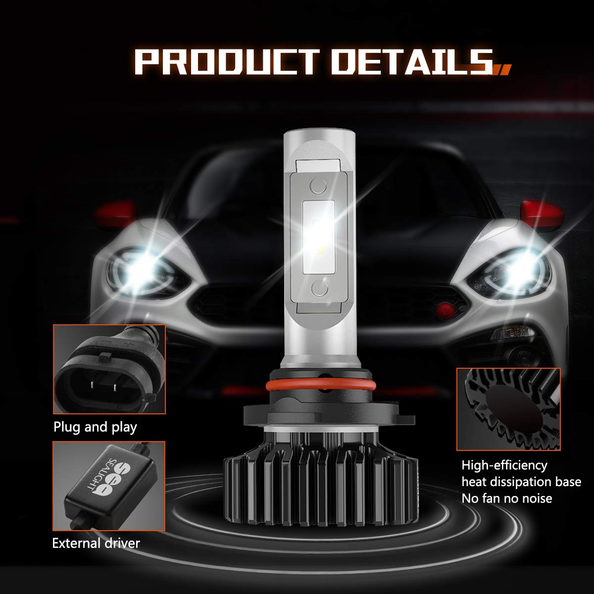 SEALIGHT 9005/HB3 H11/H8/H9 LED Fog Light Bulbs - 60,000LM High Brightness, Plug and Play Installation, Non-Polarity Design for Wider Driving Vision - Perfect for Cars, Trucks, SUVs, and Powersports Vehicles (Pack of 4) - Ideal for Foggy Conditions, Night Driving, and Off-Road Adventures