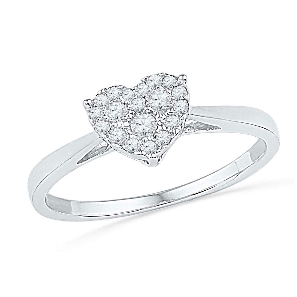 10K White Gold Women's Round Diamond Heart Cluster Ring - 1/6 CTTW Elegant Jewelry for Valentine's Day, Anniversary & Special Occasions
