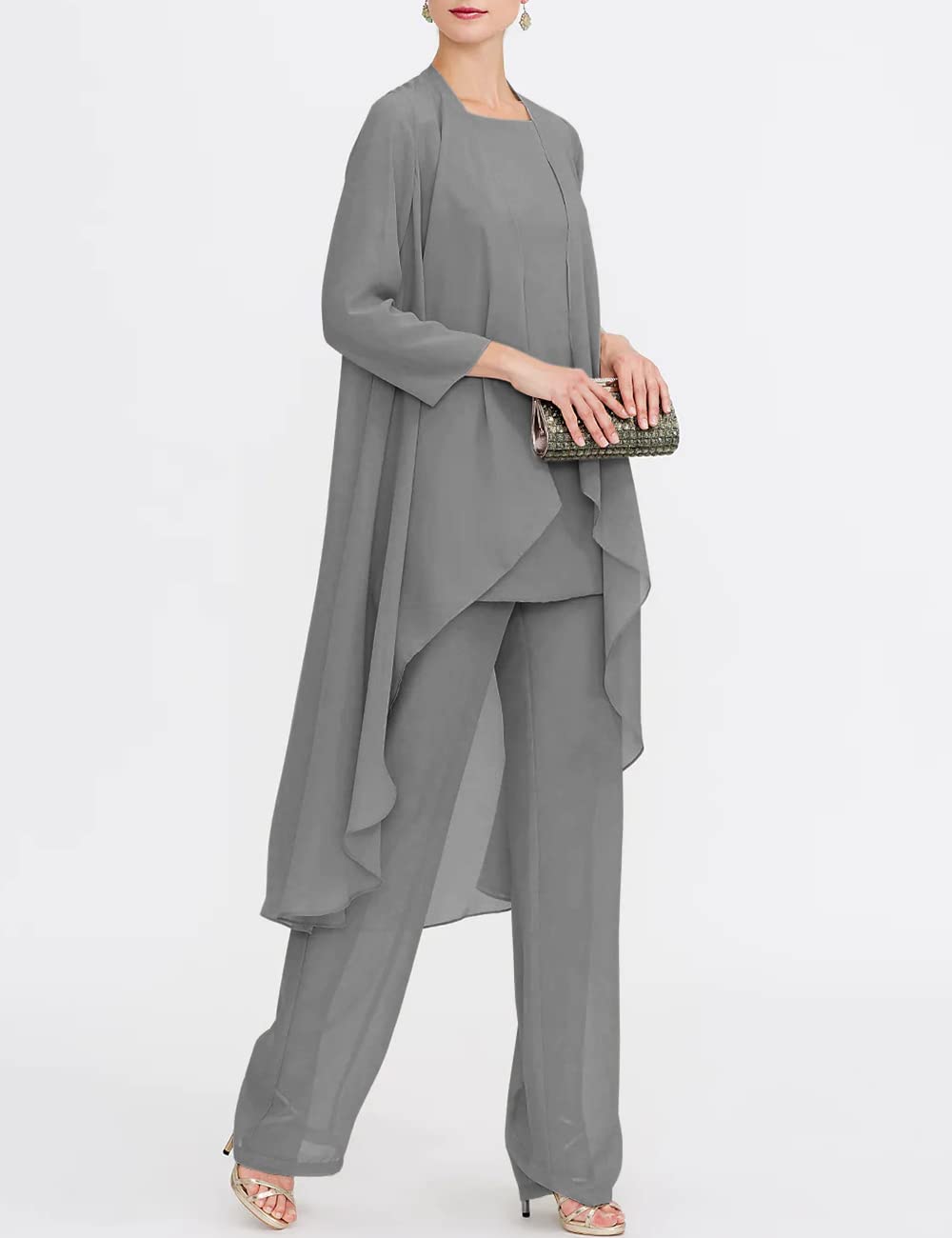 Elegant 3-Piece Chiffon Mother of The Bride Pant Suits Set - Formal Wedding Outfit & Evening Gown for Women | Perfect for Weddings, Parties & Special Occasions