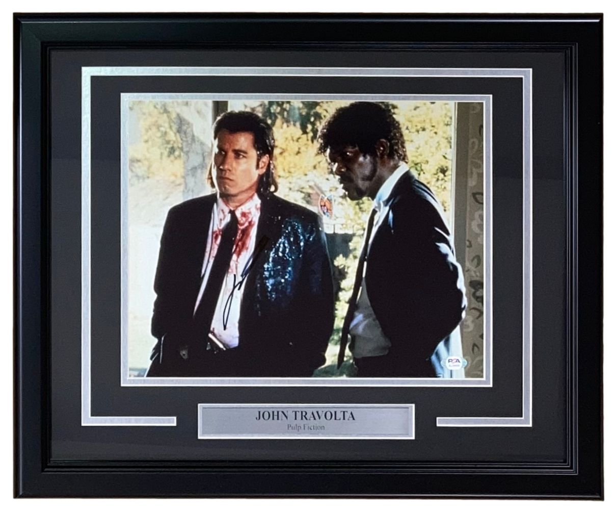 Authentic John Travolta Signed Framet 11x14 Pulp Fiction Movie Photo with PSA/DNA Certificate - Perfect for Film Memorabilia Collectors and Home Theater Decor