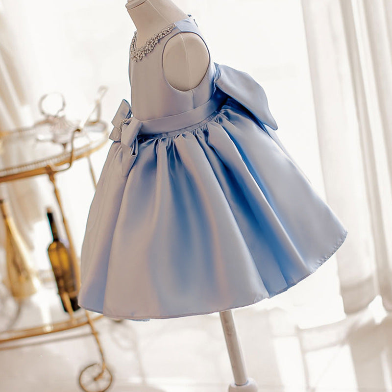 Baby Girl Birthday Dress - Cute Beaded Collar Bow Knot Puffy Princess Party Dress for Toddlers | Perfect for 1st Birthday, Photo Shoots & Special Occasions