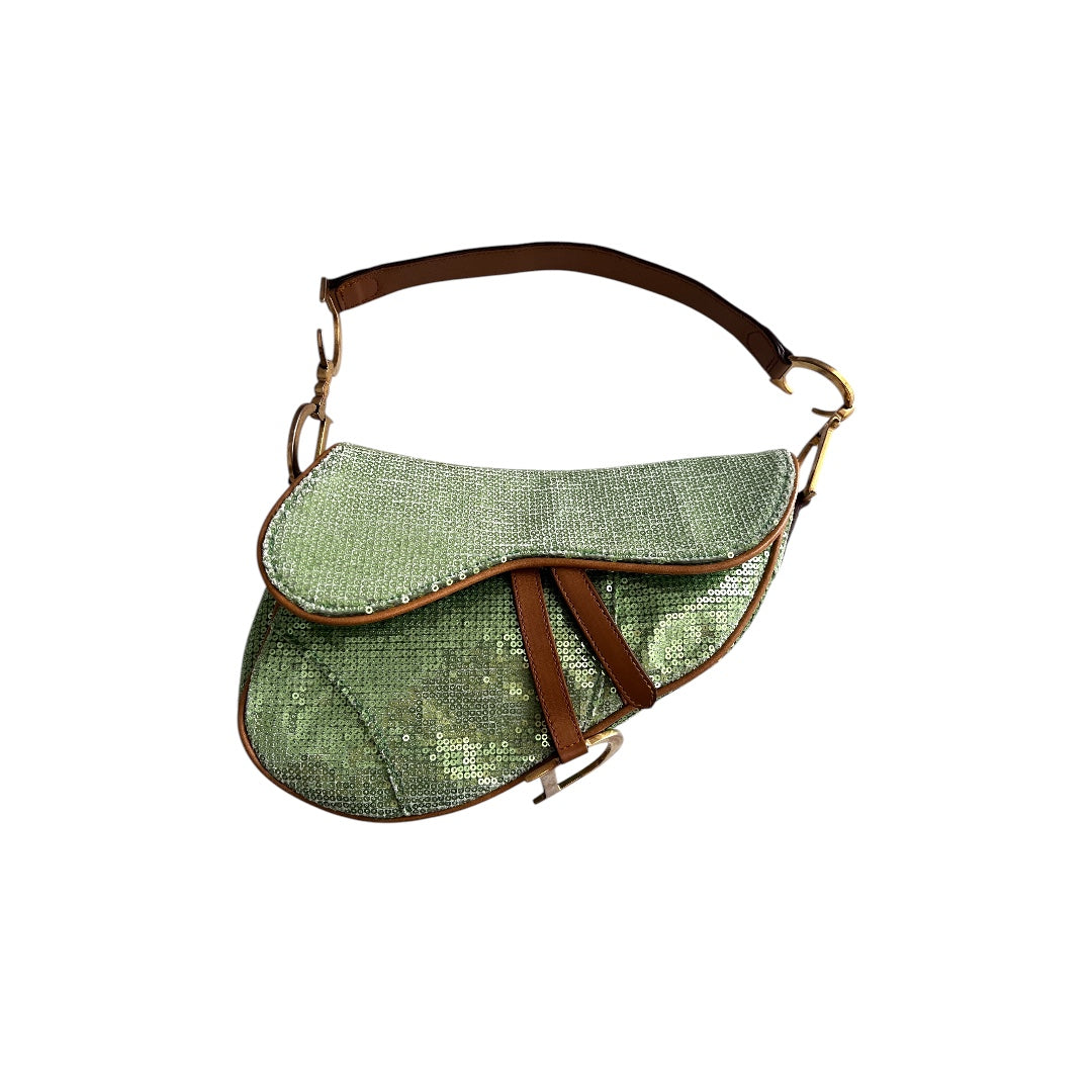 Dior Green Sequin Saddle Bag - Luxury Designer Handbag for Women | Perfect for Parties, Weddings & Evening Events
