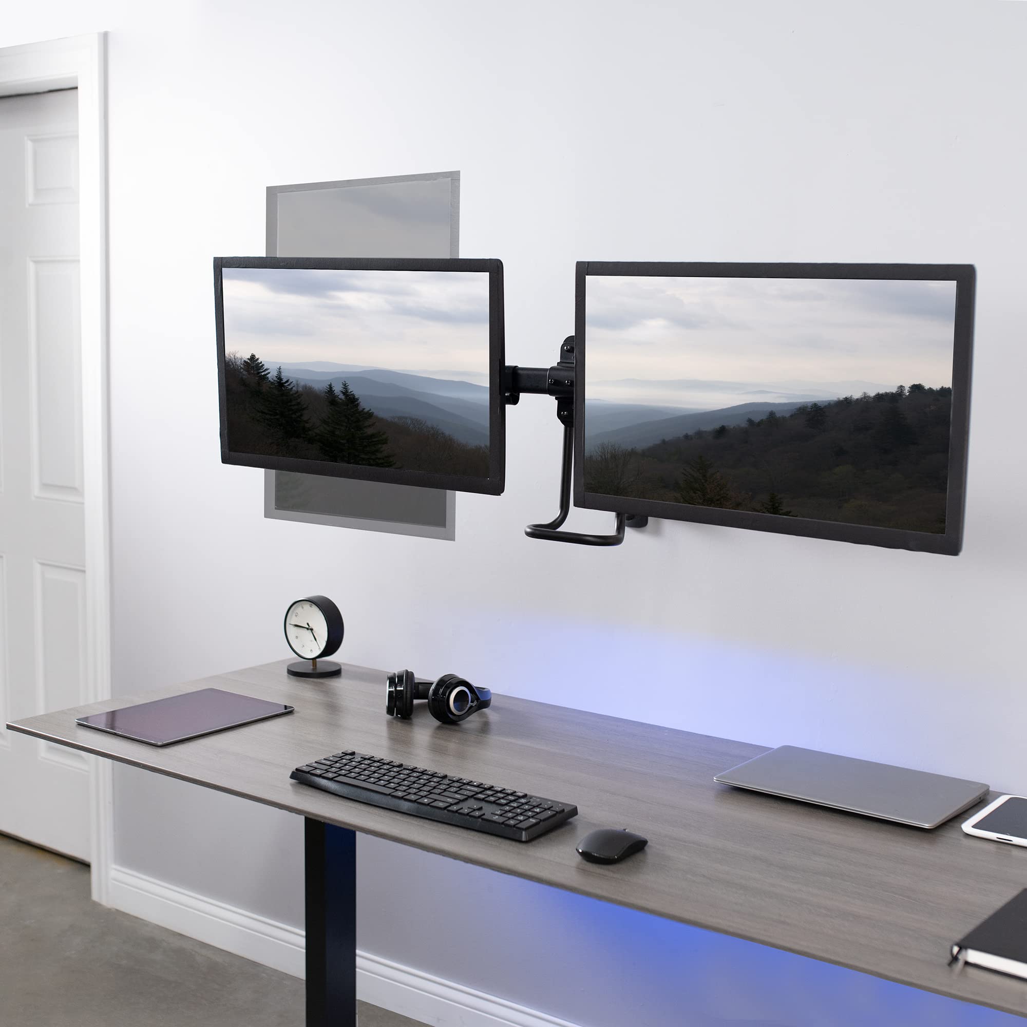VIVO Premium Aluminum Single/Dual Monitor Wall Mount - Adjustable Pneumatic Arm for 2 Screens up to 27