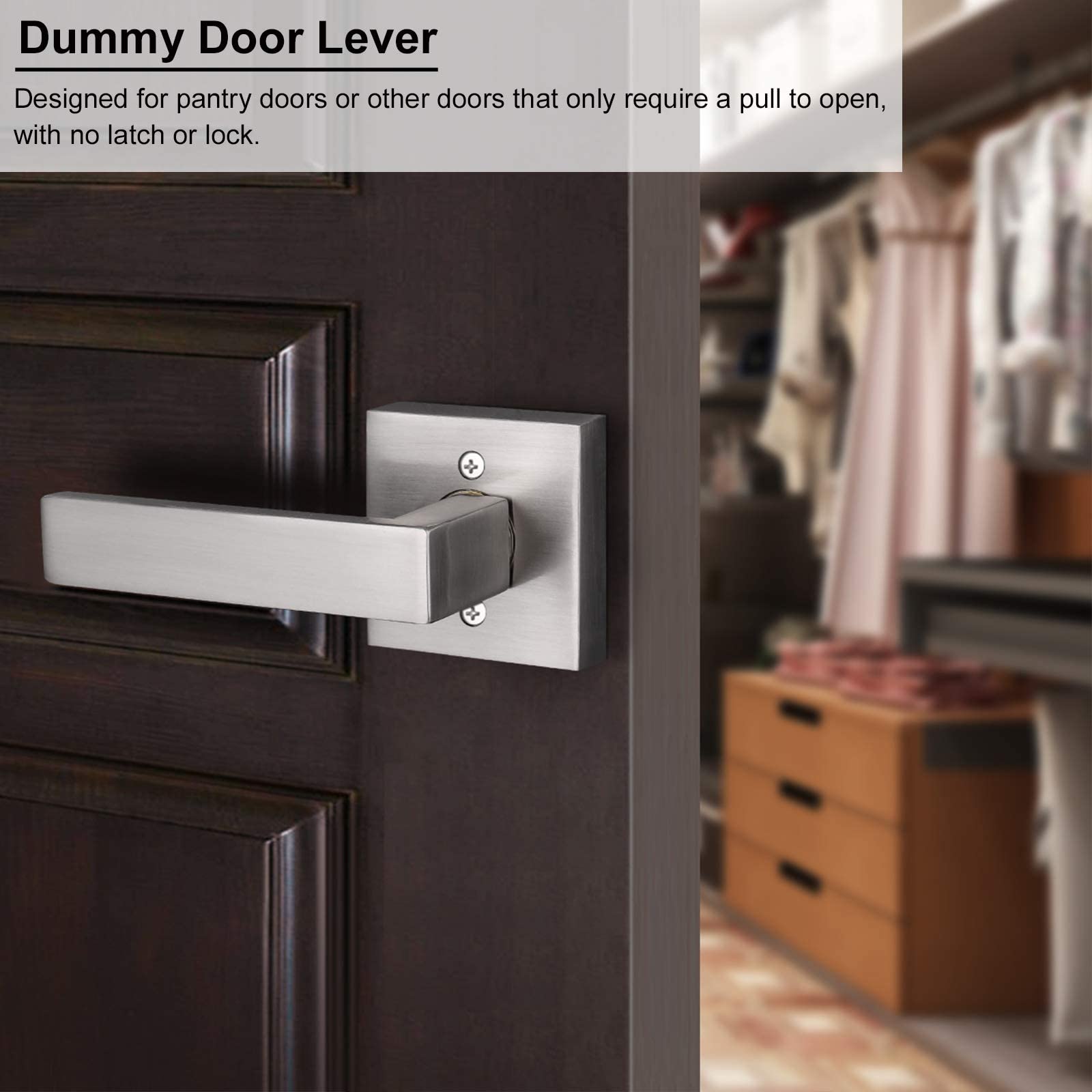 9 Pack Satin Nickel Dummy Door Handles - Square Interior Door Levers for Hallway & Closet - Single Sided with Exposed Screws - Perfect for Bedrooms, Bathrooms & Office Doors