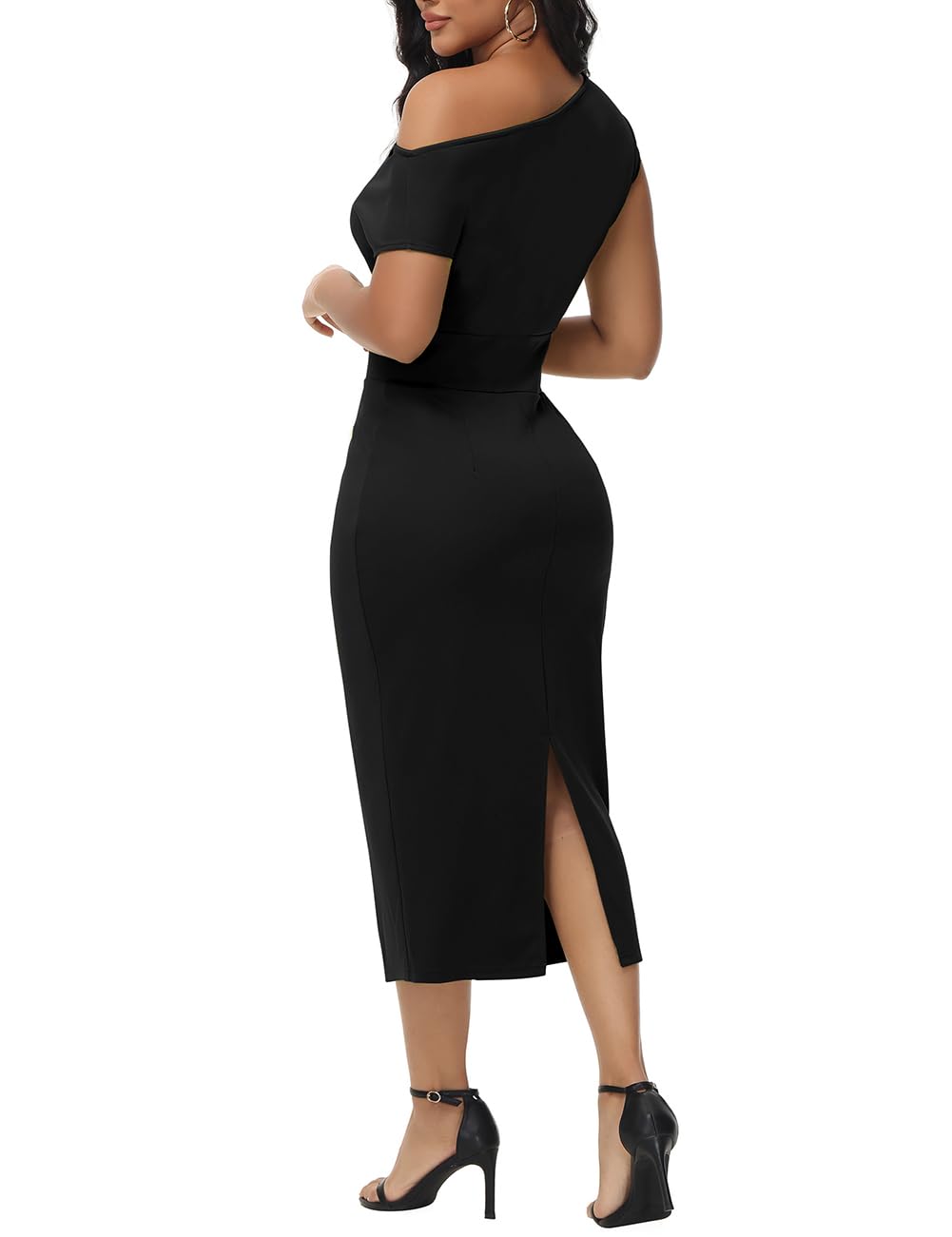 Elegant Women's Off Shoulder Pencil Dress - Banded Waist & Ruched Detail for Business Work, Wedding Guest, Cocktail Party & Night Out | Perfect for Office, Date Night & Special Occasions