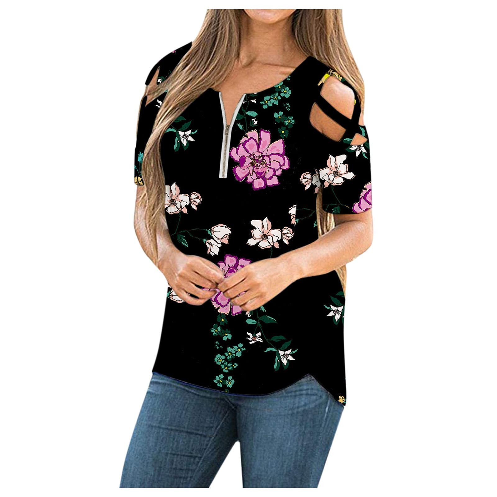 Women's Short Sleeve Tunic Tops - Casual Cold Shoulder Blouse Shirts for Summer, Beach, and Party Wear | Flowy Loose Fit Tunic Shirts for Women