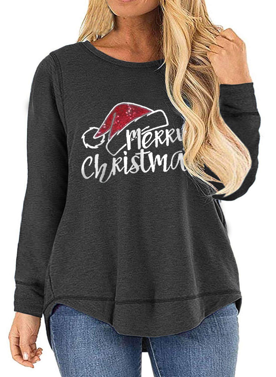 ROSRISS Plus Size Women's Long Sleeve Casual T-Shirt with Side Split - Comfortable Stretchy Blouse for Work, Date & Everyday Wear