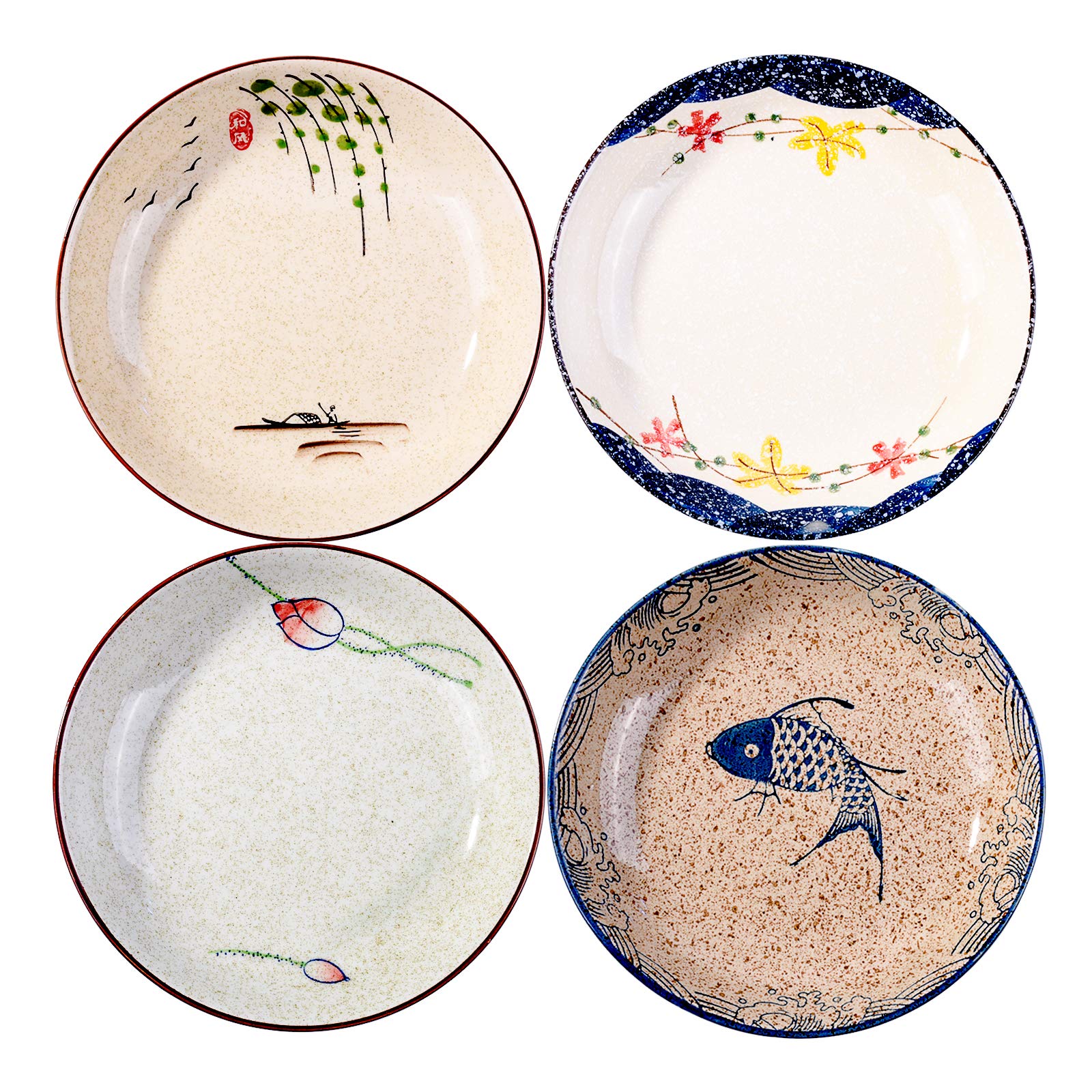 Vintage Japanese 8-Inch Porcelain Dinner Plates - Set of 4 Microwave Safe Ceramic Dishes for Home, Restaurant & Special Occasions