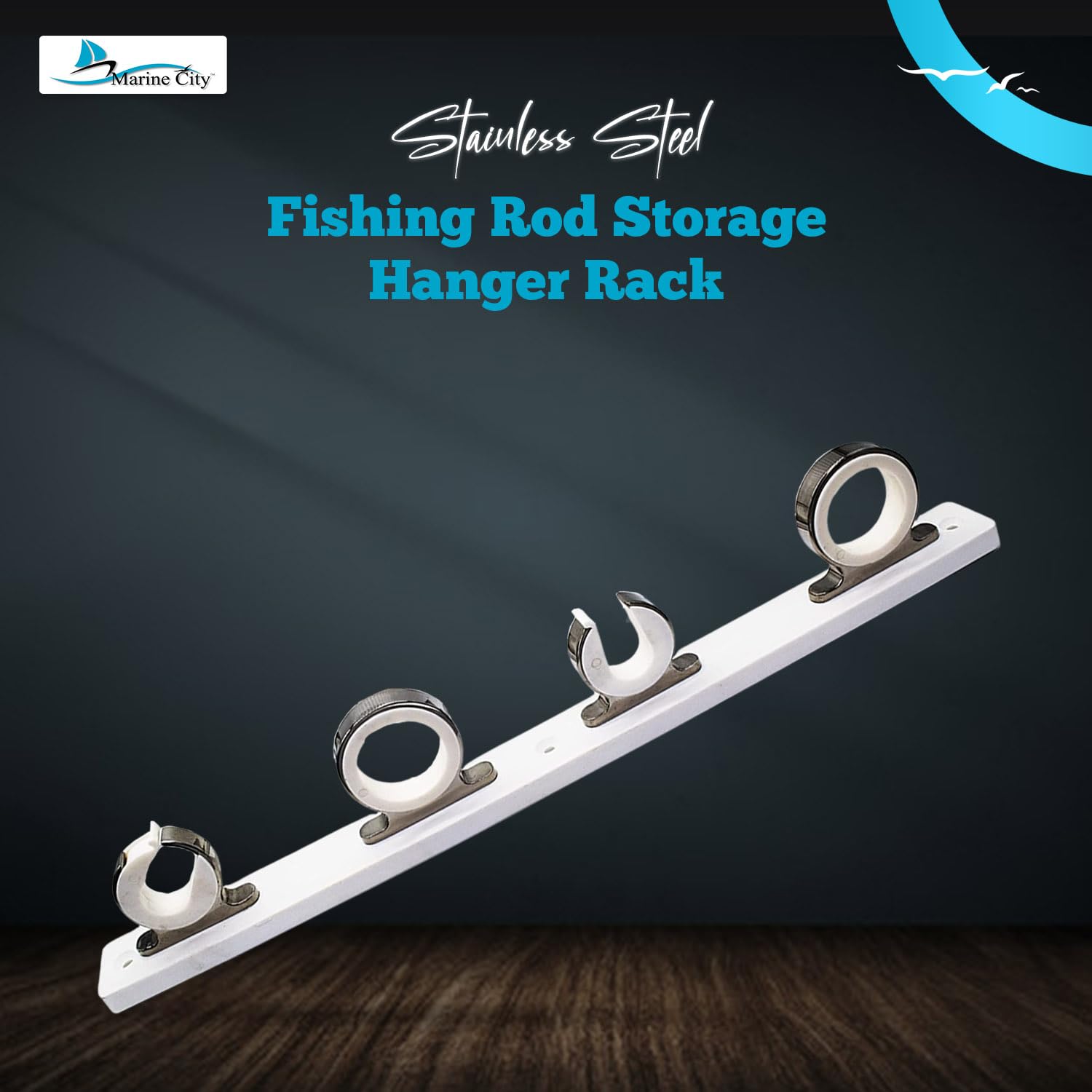 316 Stainless Steel Fishing Rod Holder Rack - White Poly Board with Smooth Polished Finish - Durable Marine & Boat Accessory for Fishing Rod Storage - Perfect for Yachts, Vans, Cars, Garages & Home Organization (1 Pack)