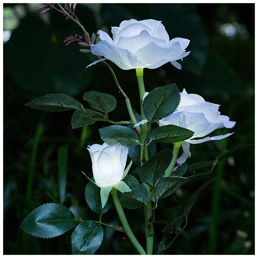 Yu2d 3 Head White Rose Solar LED Light - Waterproof Outdoor Garden Decoration for Patio, Lawn, Pathway & Backyard Lighting