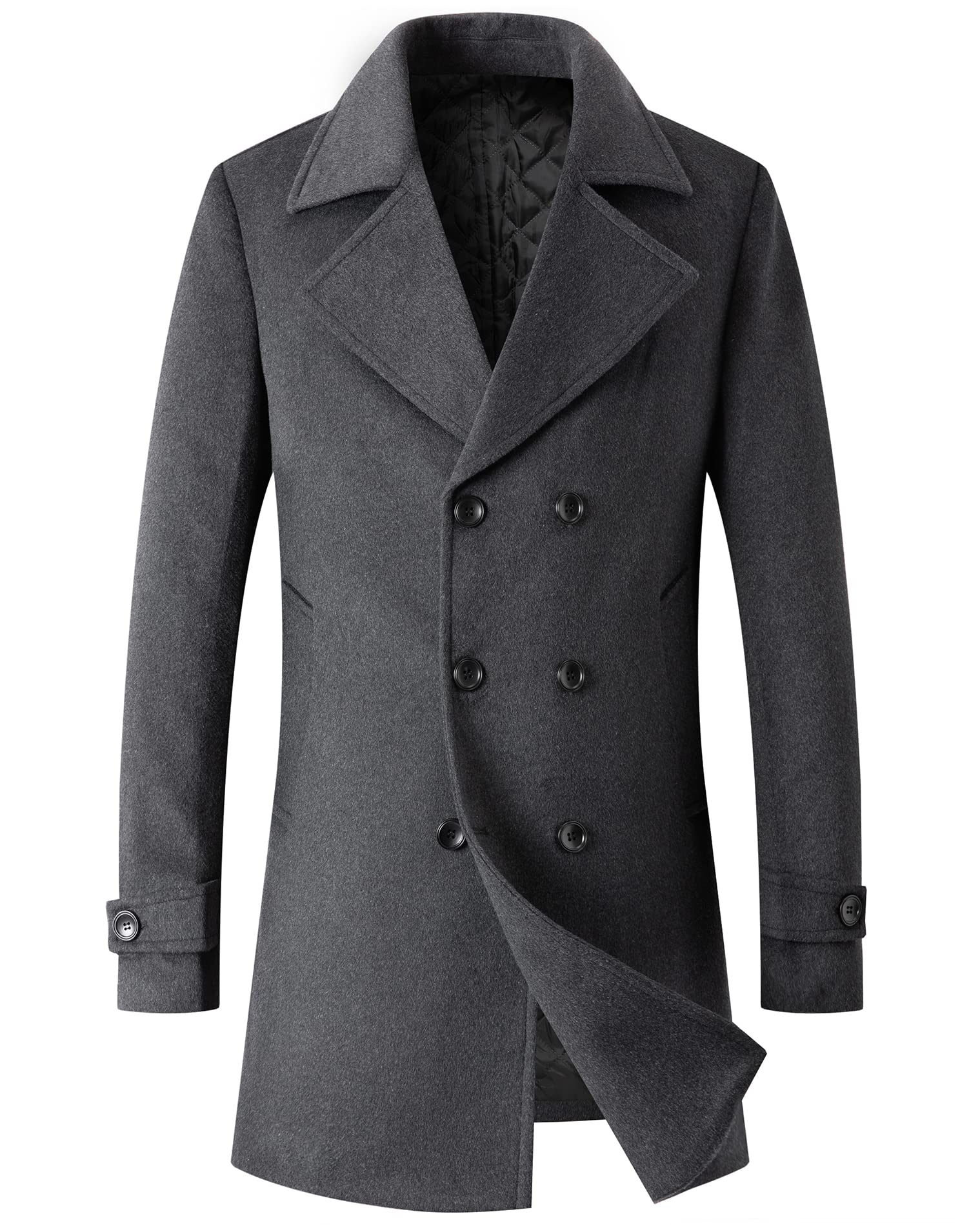 PRIJOUHE Men's Wool Blend Double Breasted Pea Coat Trench Coat - Business Casual Overcoat for Office, Winter & Formal Occasions