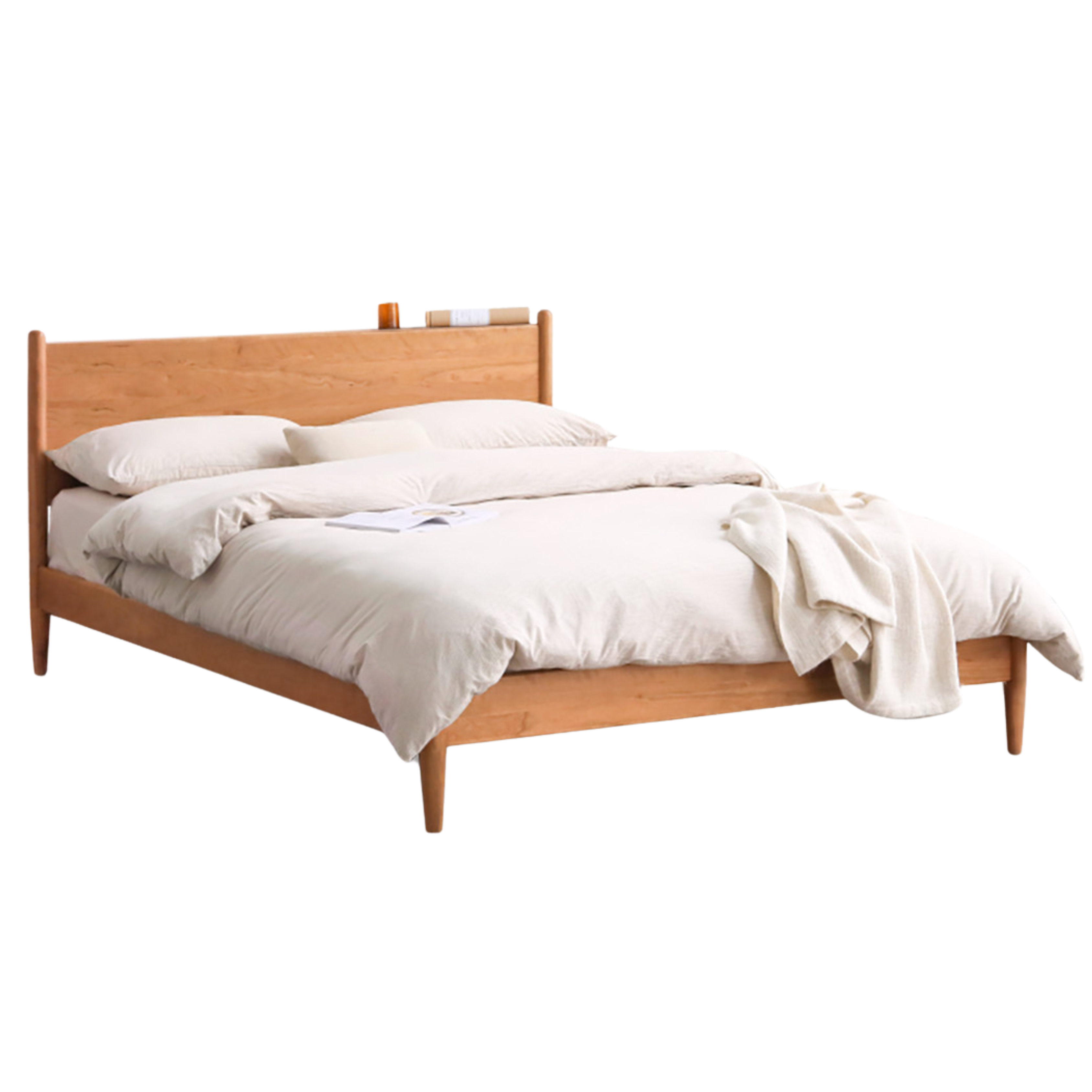 Solid Oak, Black Walnut & Cherry Wood Bed Frame - Handcrafted Queen Size Wooden Bed with Sturdy Slat Support - Perfect for Master Bedroom, Guest Room or Rustic Cabin Decor