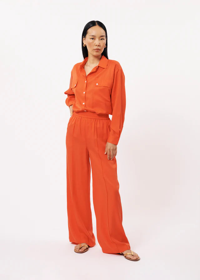 PALMINA Women's Wide Leg Pants - Burnt Orange High Waisted Lounge Pants for Yoga, Travel & Casual Wear