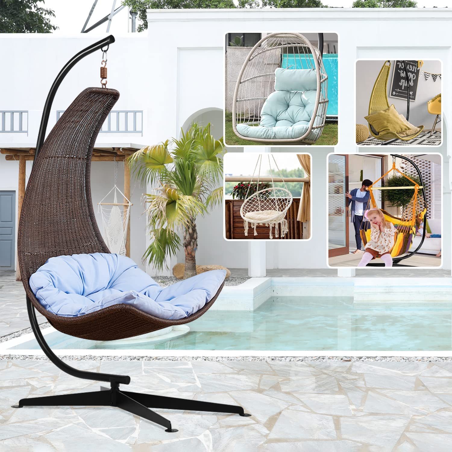 Heavy Duty Metal Hammock Stand for Indoor/Outdoor Swing Chairs - Solid Steel Hanging Chair C Stand for Porch, Patio, Backyard & Nursery - Black (Stand Only) - Perfect for Relaxation & Home Decor