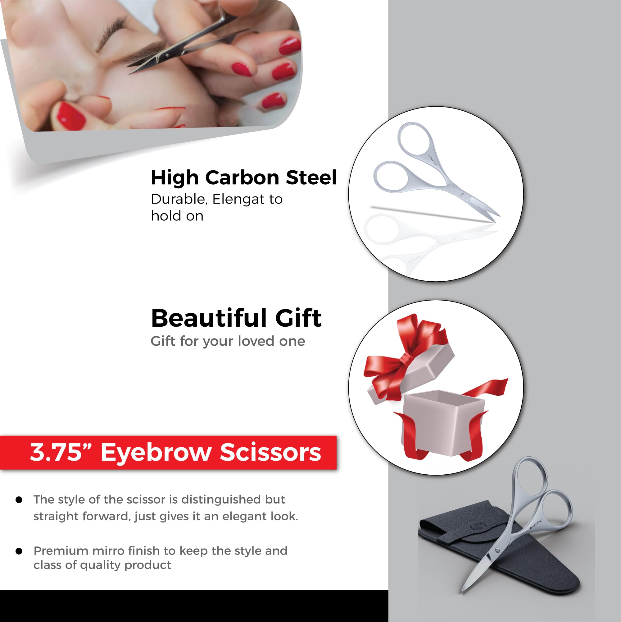 Ador Professional Eyebrow & Facial Hair Scissors - Precision Curved Grooming Scissors for Beard, Mustache, Eyelash, Nose & Ear Hair - Barber Tools for Men & Women - Perfect for Home Grooming & Salon Use
