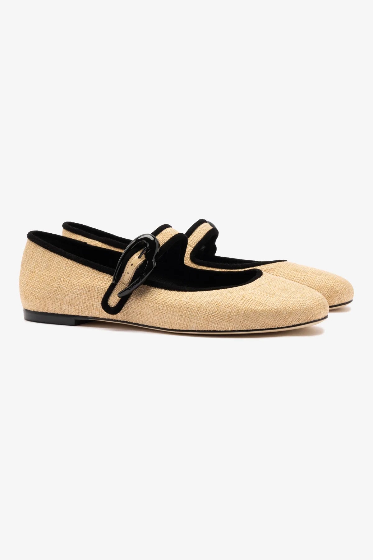 Verona Ballet Flat Shoes in Beige Raffia with Black Trimming - Comfortable Women's Loafers for Casual Wear & Office Outfits