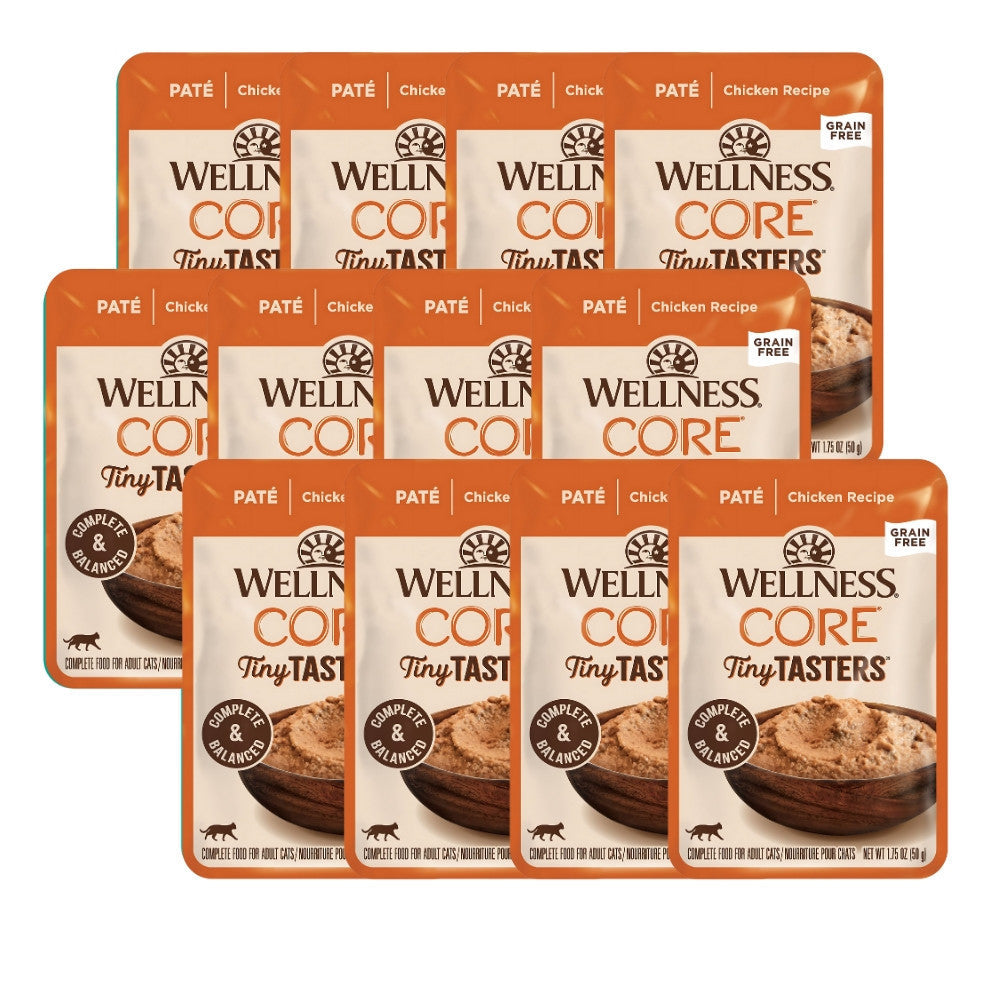 12-Pack Wellness CORE Tiny Tasters Wet Cat Food Variety Pack - Chicken, Turkey, Duck, Tuna & Shrimp, Beef - 1.75oz (50g) Each - Perfect for Kittens, Adult Cats & Picky Eaters at Home or Travel